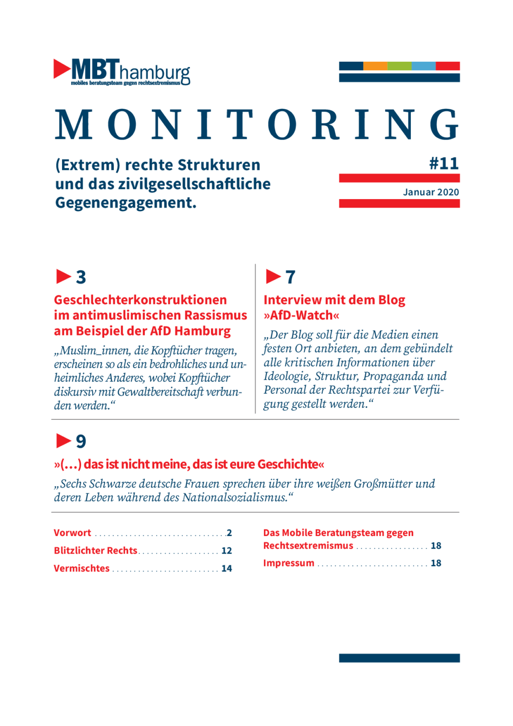 Cover von Monitoring #11. Januar 2020. (Extrem) rechte Strukturen und das zivilgesellschaftliche Gegenengagement