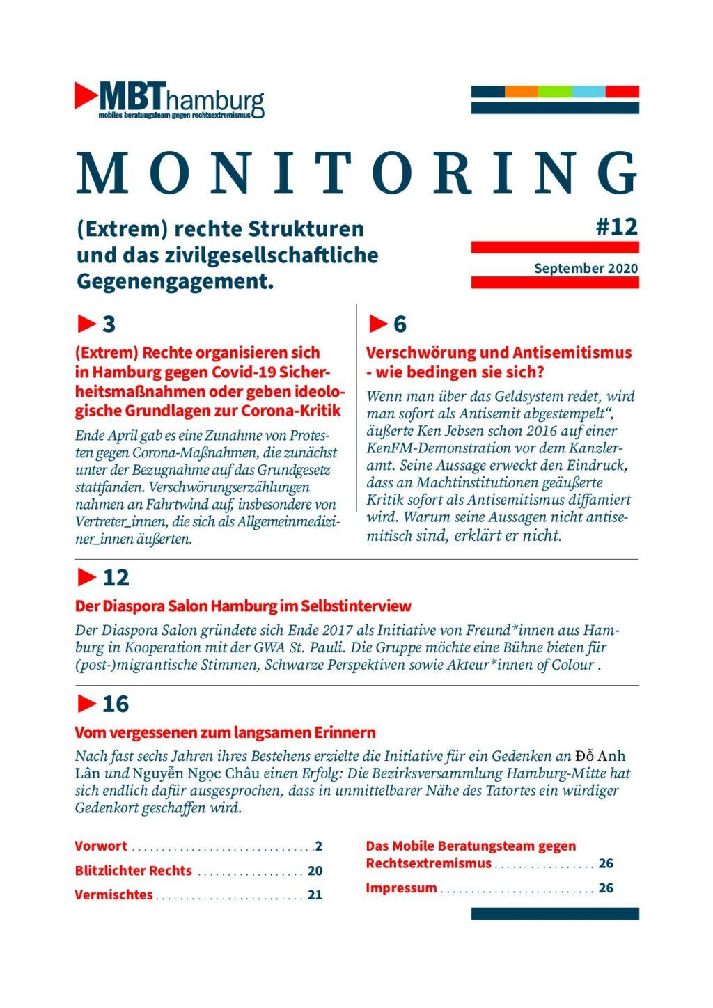 Cover von Monitoring #12 September 2020  (Extrem) rechte Strukturen und das zivilgesellschaftliche Gegenengagement