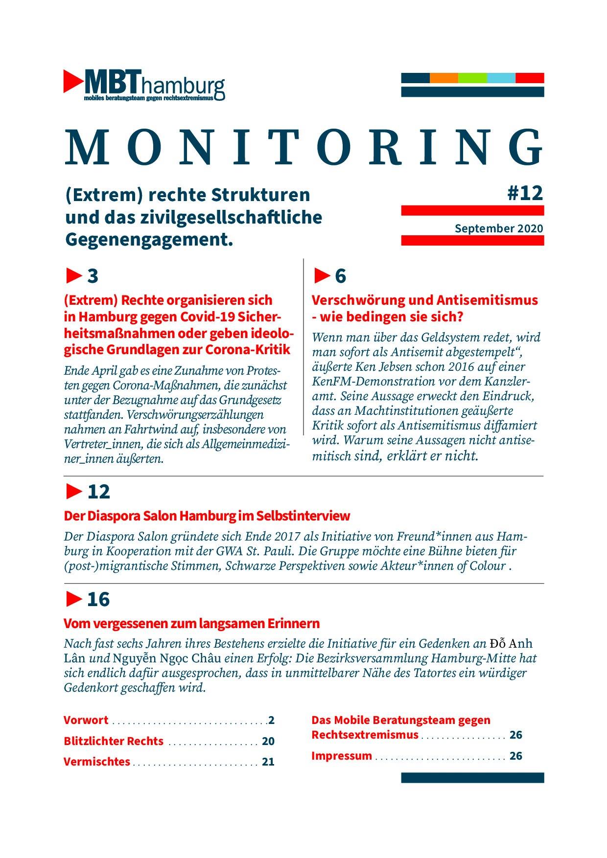 Cover von Monitoring #12 September 2020  (Extrem) rechte Strukturen und das zivilgesellschaftliche Gegenengagement
