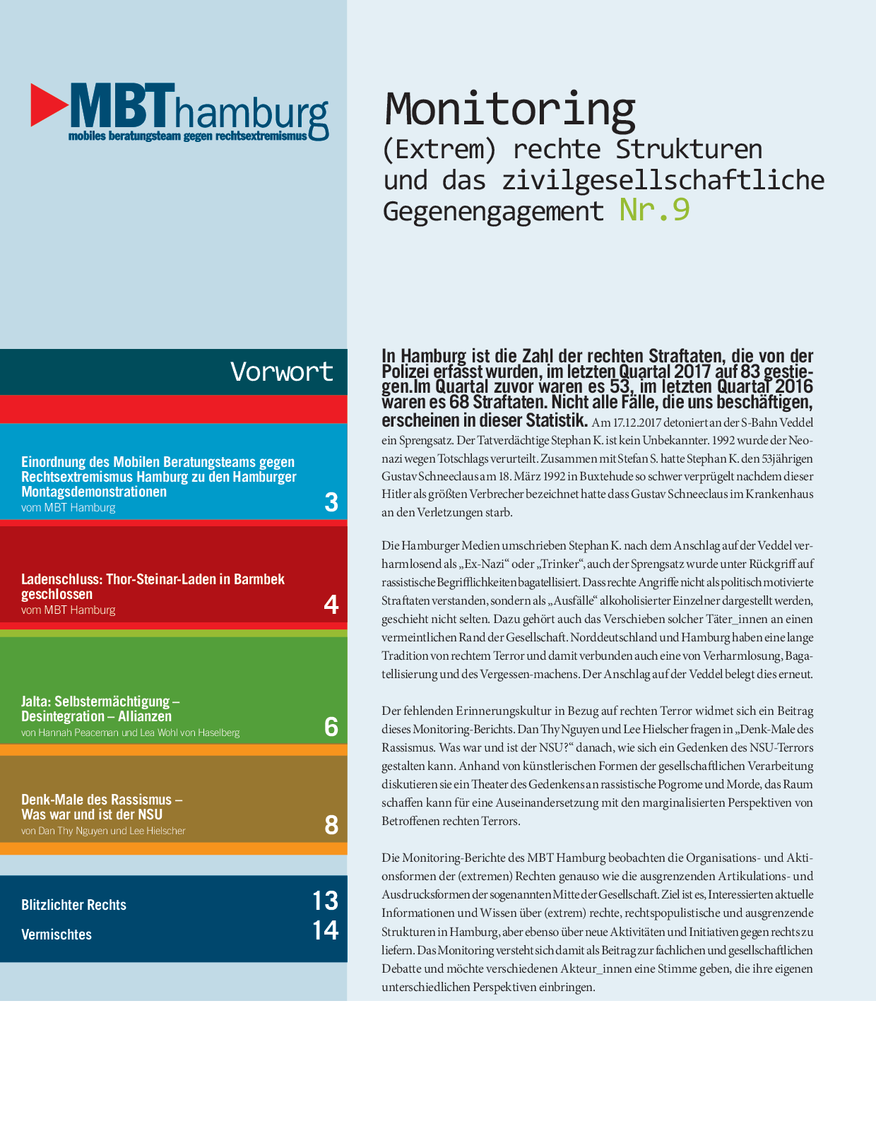 Cover von Monitoring (exrem) rechte Strukturen und das zivilgesellschaftliche Gegenengagement Nr. 10