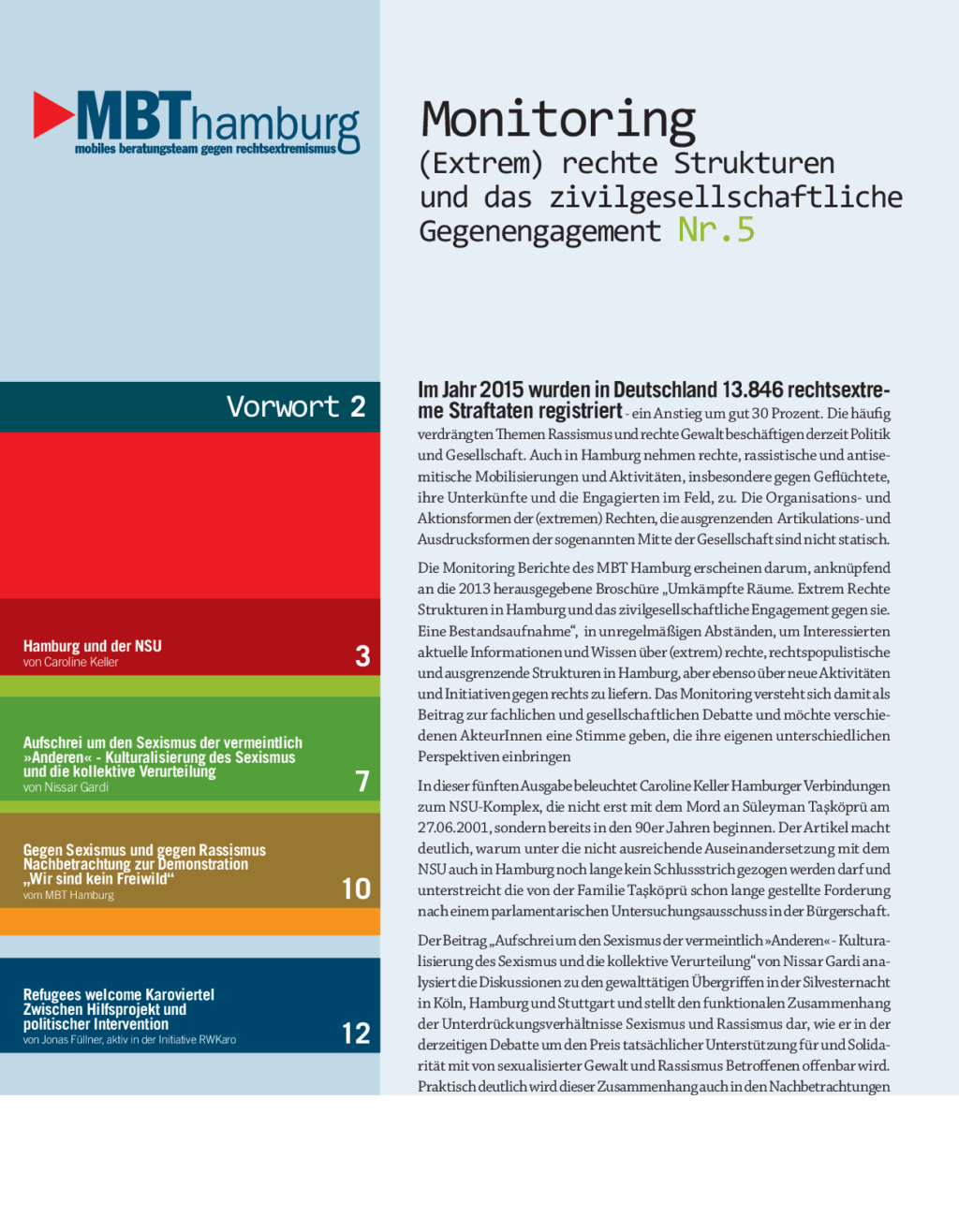 Cover von Monitoring (Extrem) rechte Strukturen und das zivilgesellschaftliche Gegenelement Nr. 5