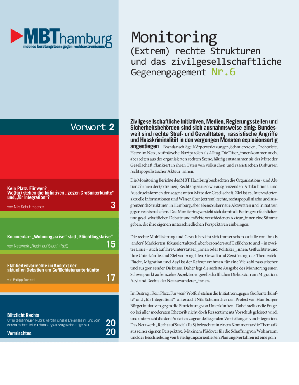 Cover von Monitoring (Extrem) rechte Strukturen und das zivilgesellschaftliche Gegenengagement Nr. 6