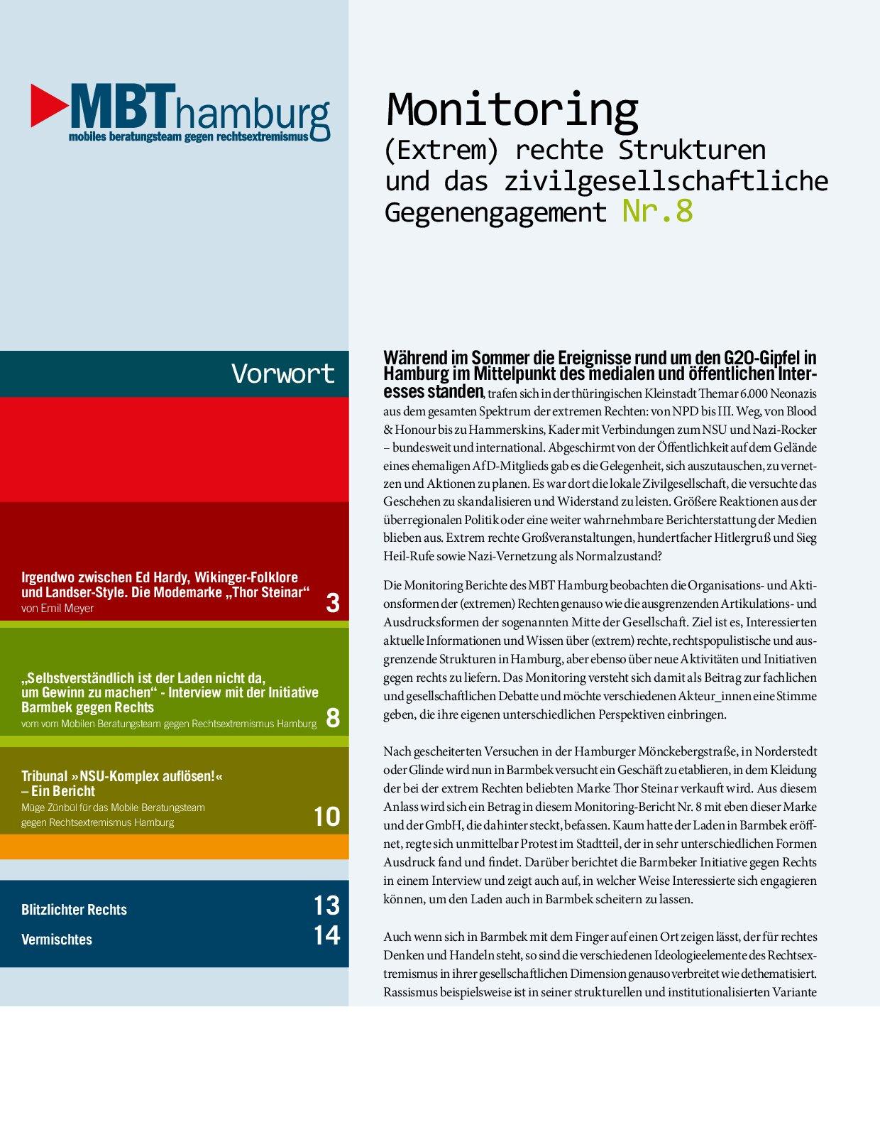 Cover von Monitoring (Extrem) rechte Strukturen und das zivilgesellschaftliche Gegenengagement Nr. 8