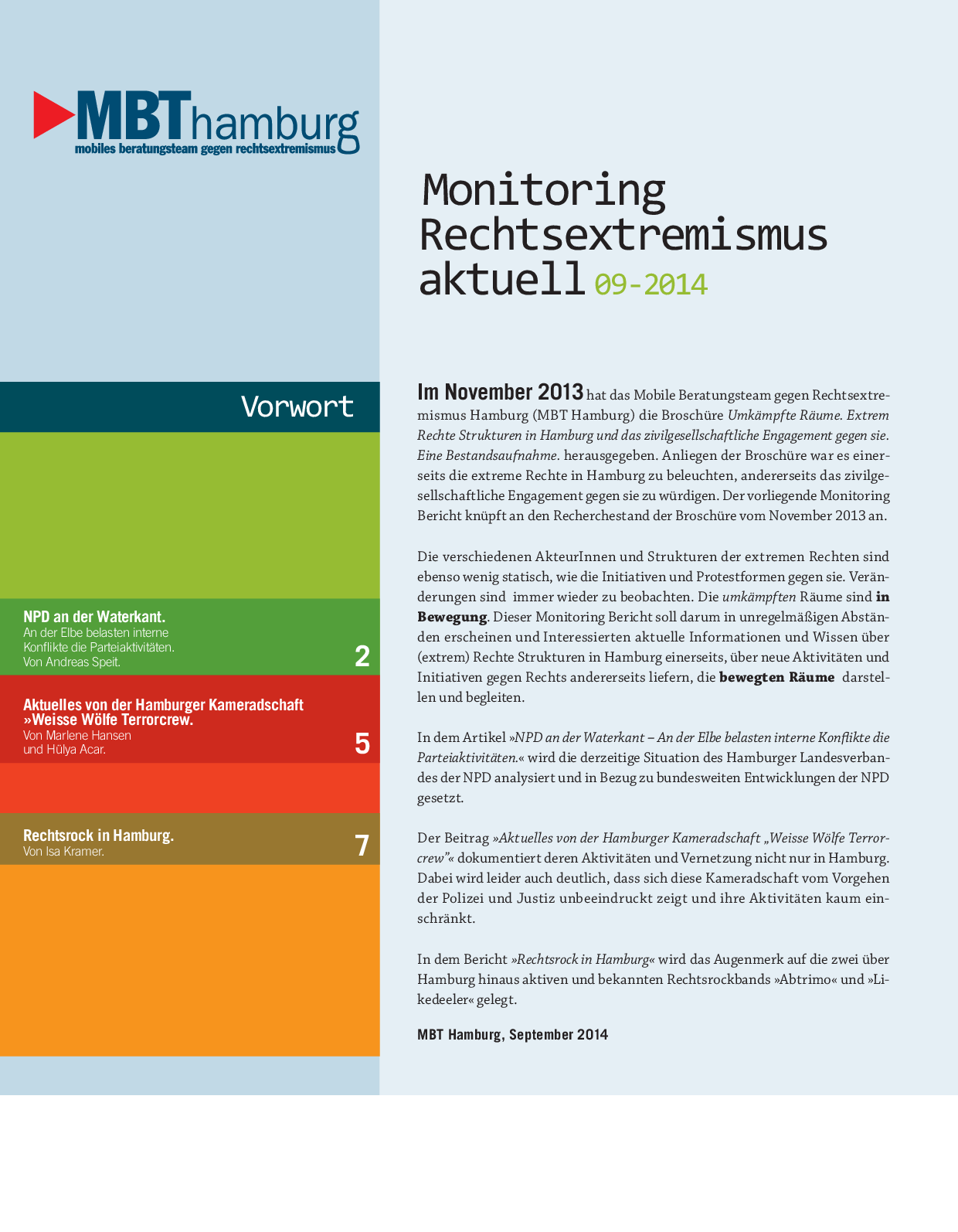 Cover von Monitoring Rechtsextremismus aktuell 09-2014
