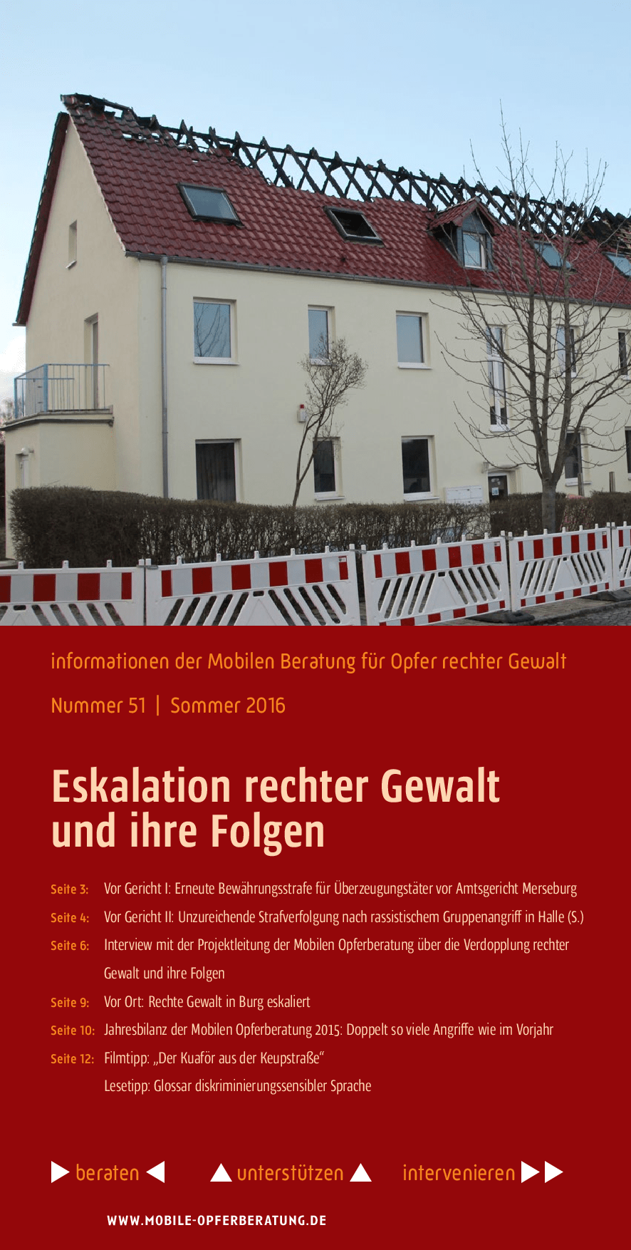 Cover von Informationen der Mobilen Beratung für Opfer rechter Gewalt Nr. 51. Eskalation rechter Gewalt und ihre Folgen