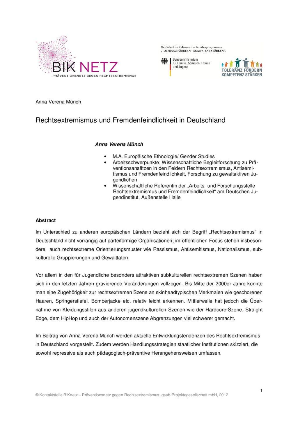 Cover von Rechtsextremismus und Fremdenfeindlichkeit in Deutschland