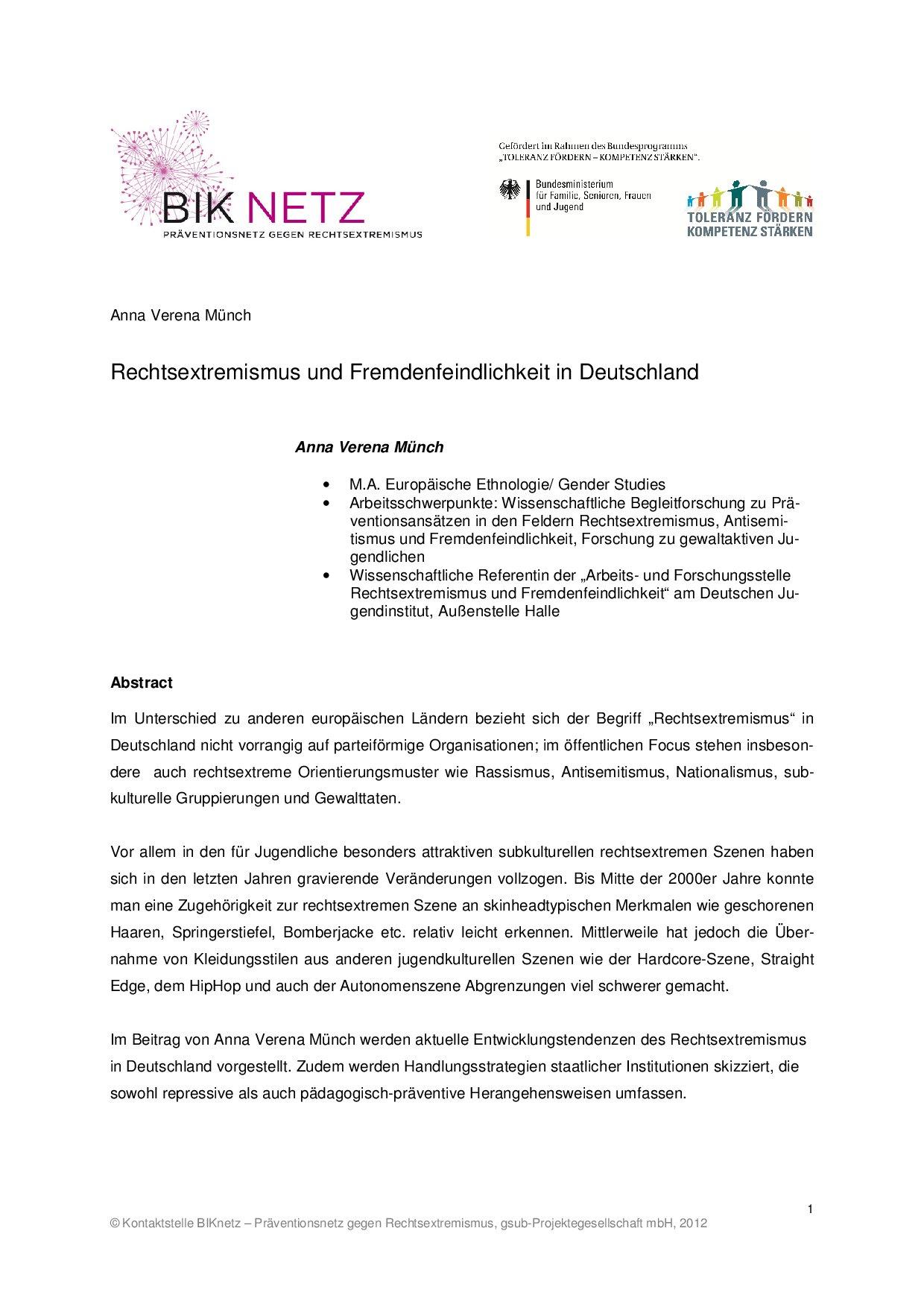 Cover von Rechtsextremismus und Fremdenfeindlichkeit in Deutschland