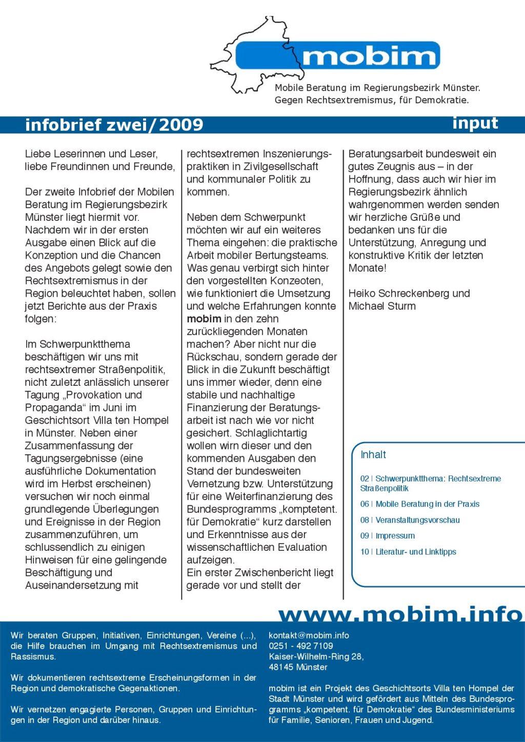 Cover von infobrief zwei/2009