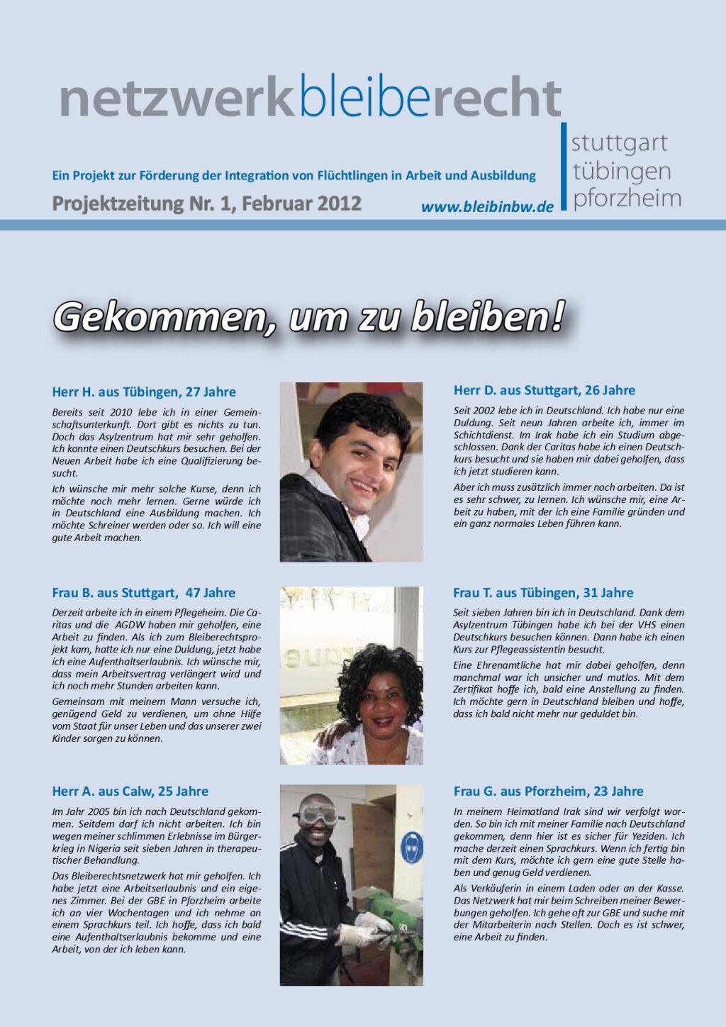 Cover von Netzwerk Bleiberecht. Ein Projekt zur Förderung der Integration von Flüchtlingen in Arbeit und Ausbildung. Projektzeitung Nr. 1