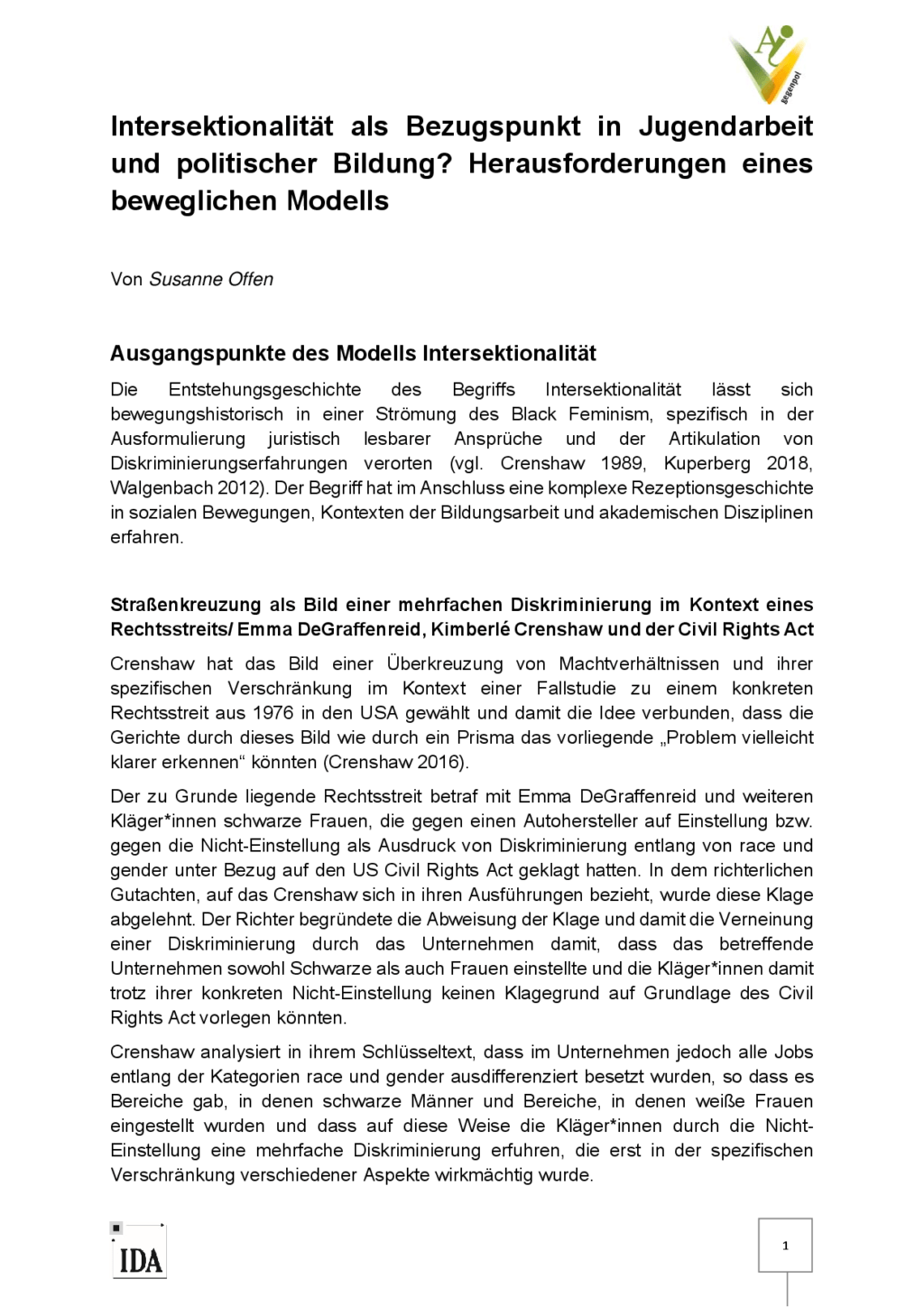 Cover von Intersektionalität als Bezugspunkt in Jugendarbeit und politischer Bildung? Herausforderungen eines beweglichen Modells
