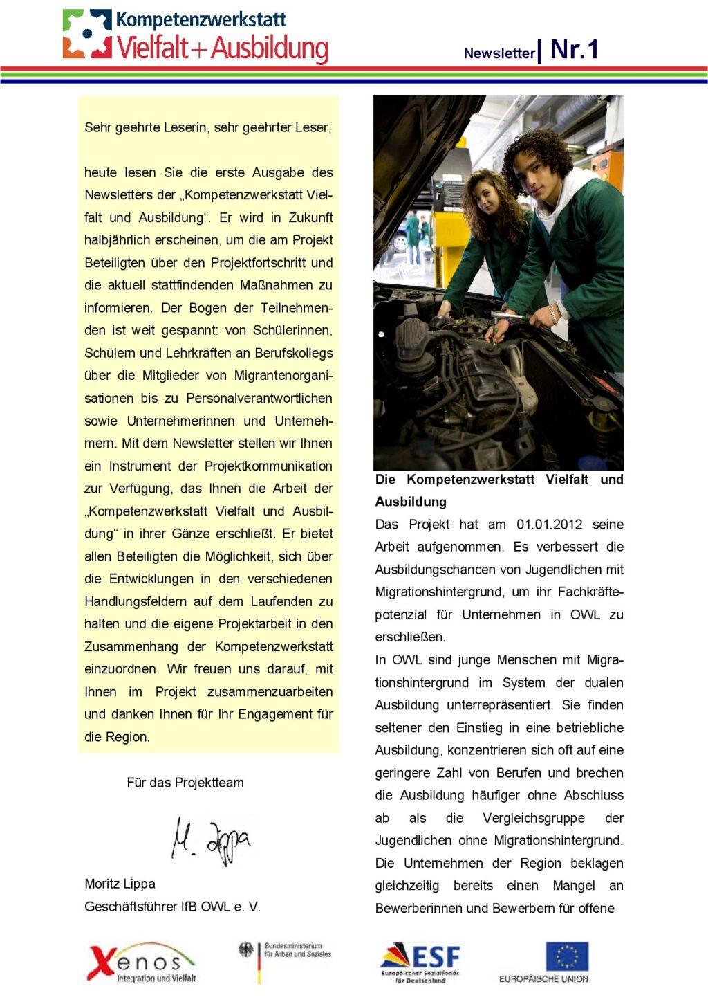 Cover von Kompetenzwerkstatt Vielfalt + Ausbildung Newsletter Nr. 1