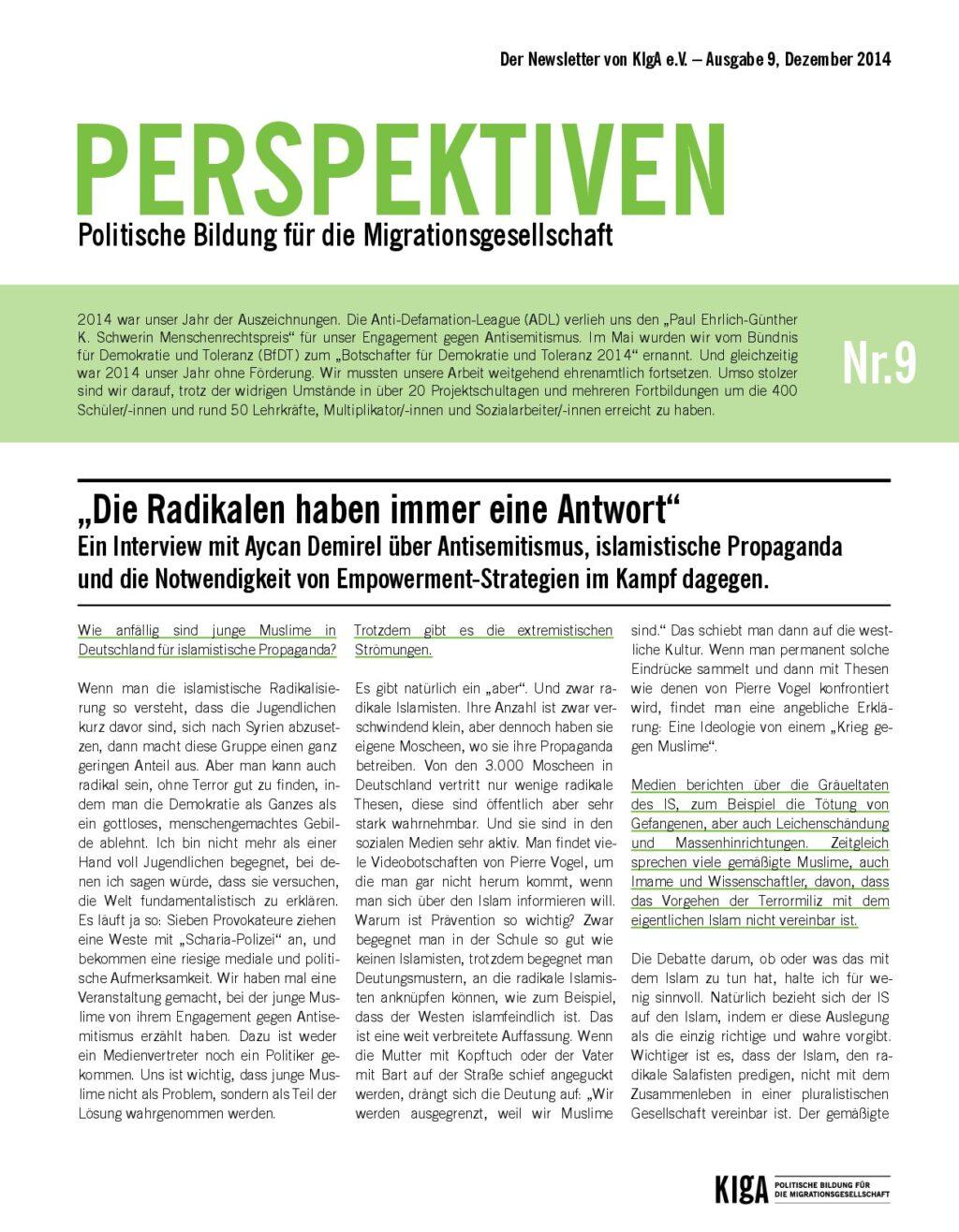 Cover von Perspektiven. Politische Bildung für die Migrationsgesellschaft – Nr. 9