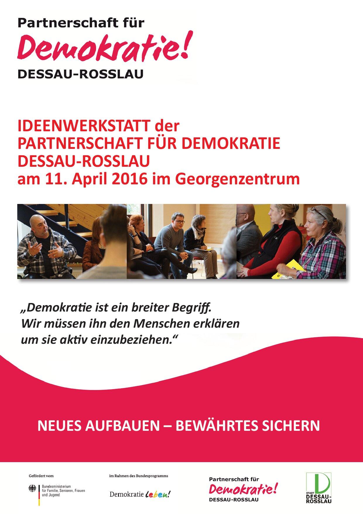 Cover von Ideenwerkstatt der Partnerschaft für Demokratie Dessau-Rosslau am 11. April 2016 im Georgenzentrum