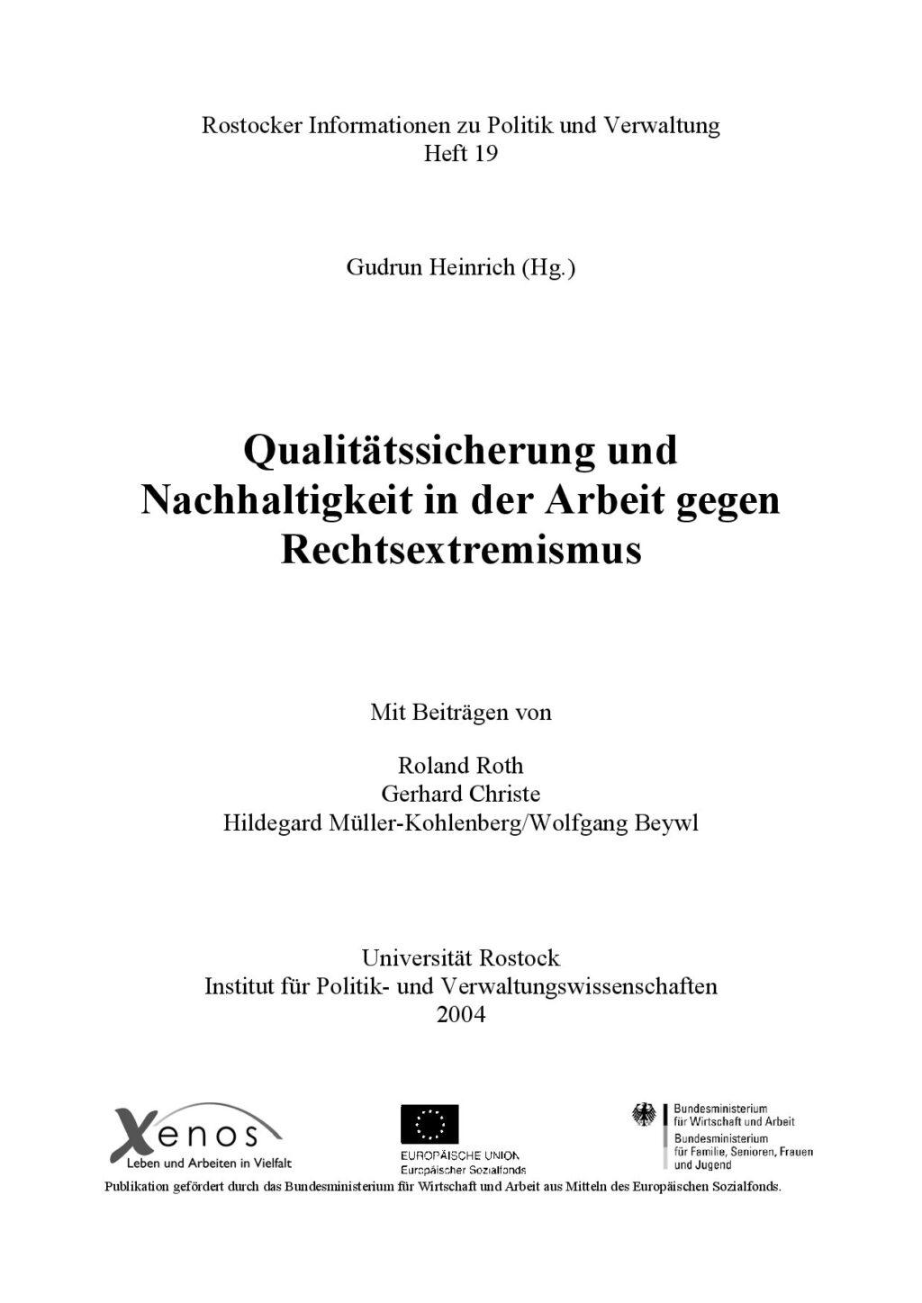 Cover von Qualitätssicherung und Nachhaltigkeit in der Arbeit gegen Rechtsextremismus