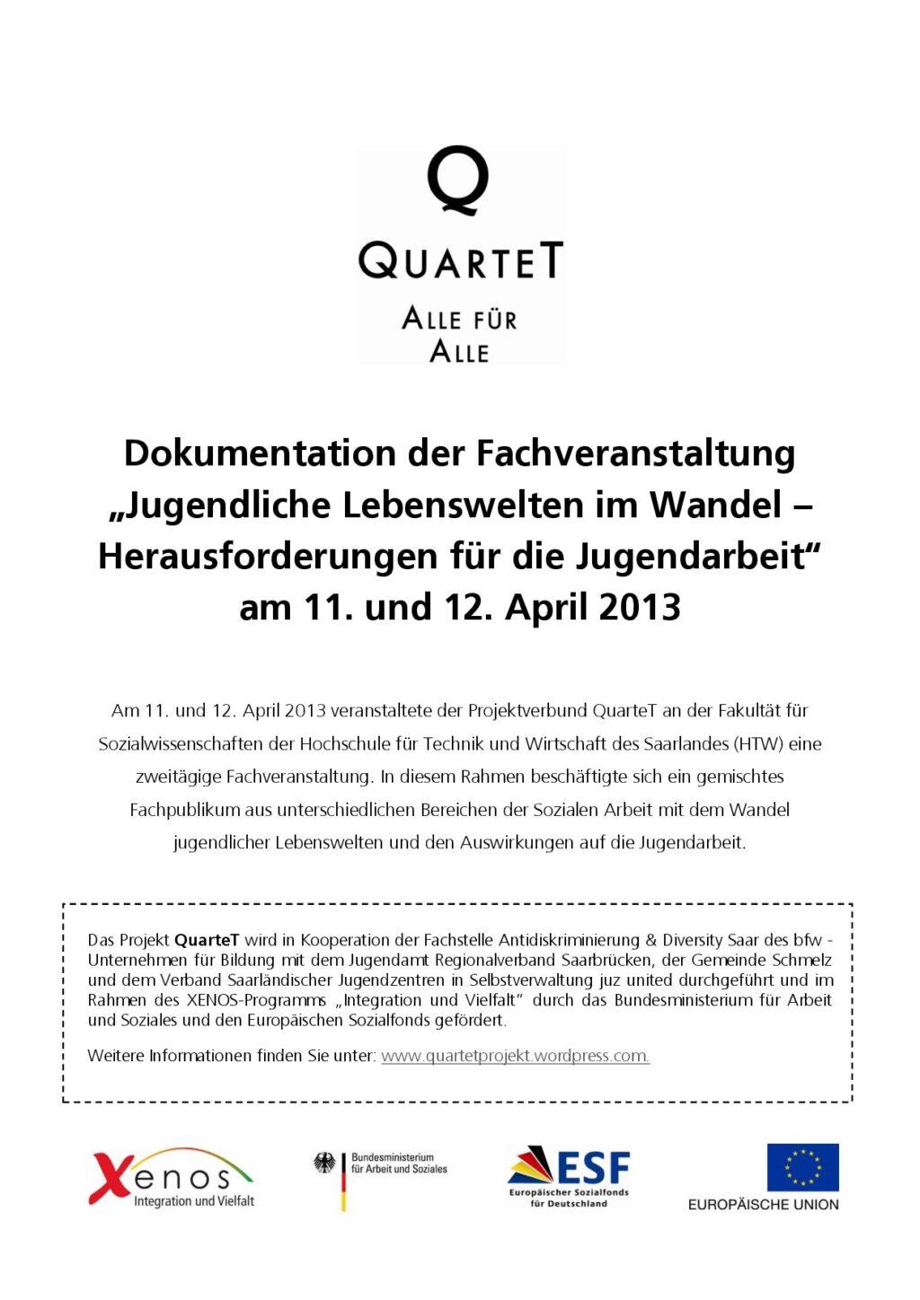 Cover von Dokumentation der Fachveranstaltung "Jugendliche Lebenswelten im Wandel – Herausforderungen für die Jugendarbeit" am 11. und 12. April 2013