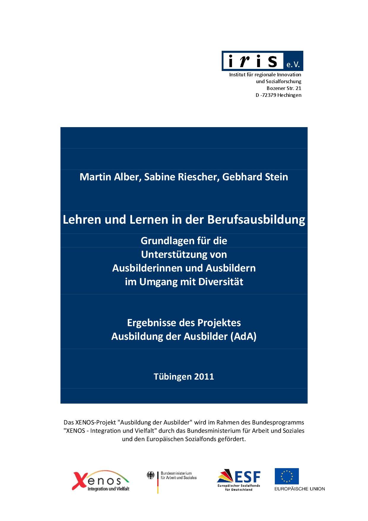 Cover von Lehren und Lernen in der Berufsausbildung. Grundlagen und Materialien für die Unterstützung von Ausbilderinnen und Ausbildern mit Diversität. Ergebnisse des Projektes Ausbildung der Ausbilder (AdA)