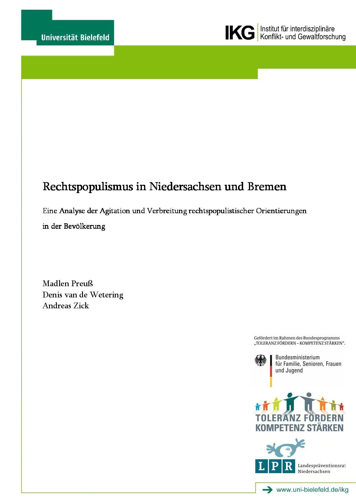 Cover von Rechtspopulismus in Niedersachsen und Bremen. Eine Analyse der Agitation und Verbreitung rechtspopulistischer Orientierungen in der Bevölkerung