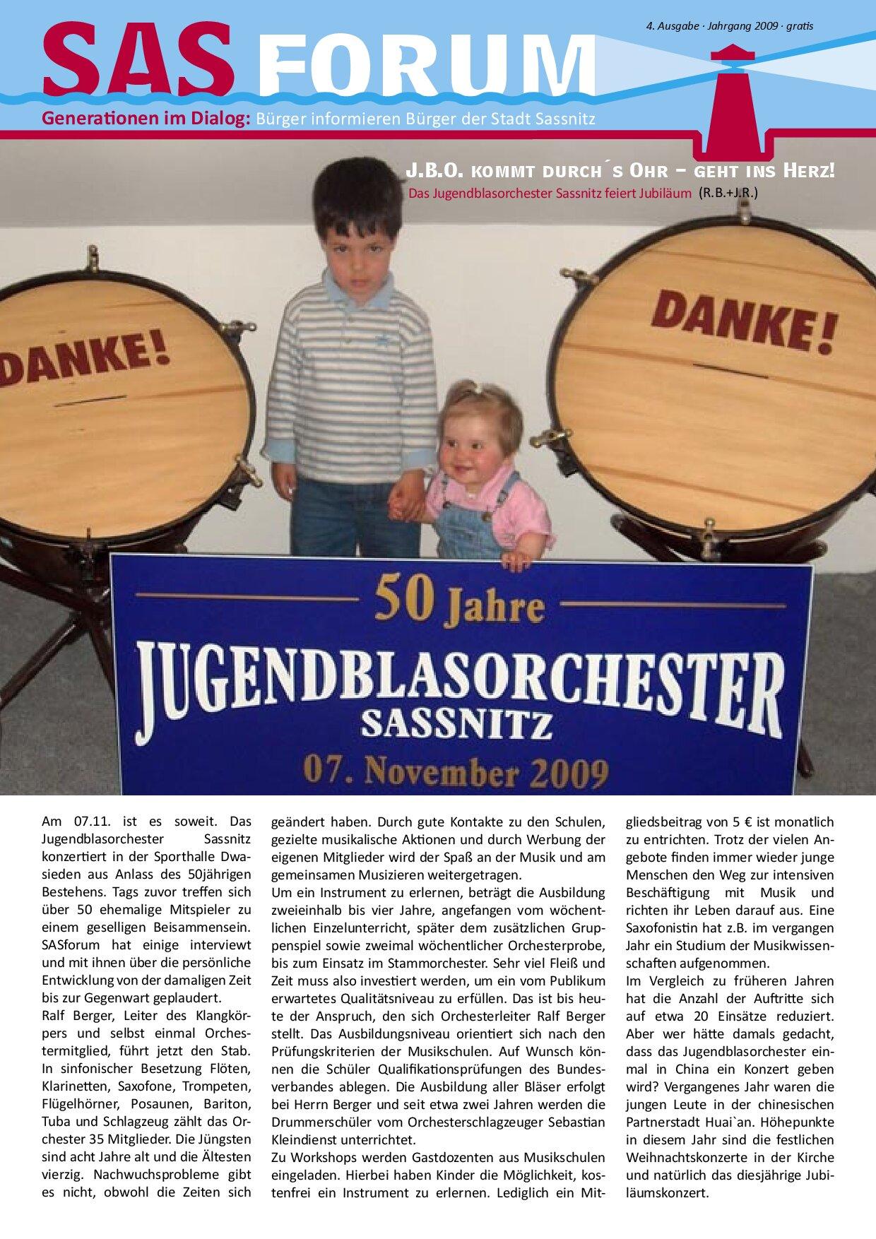 Cover von SAS Forum. Generationen im Dialog: Bürger informieren Bürger der Stadt Sassnitz Nr. 4/2009