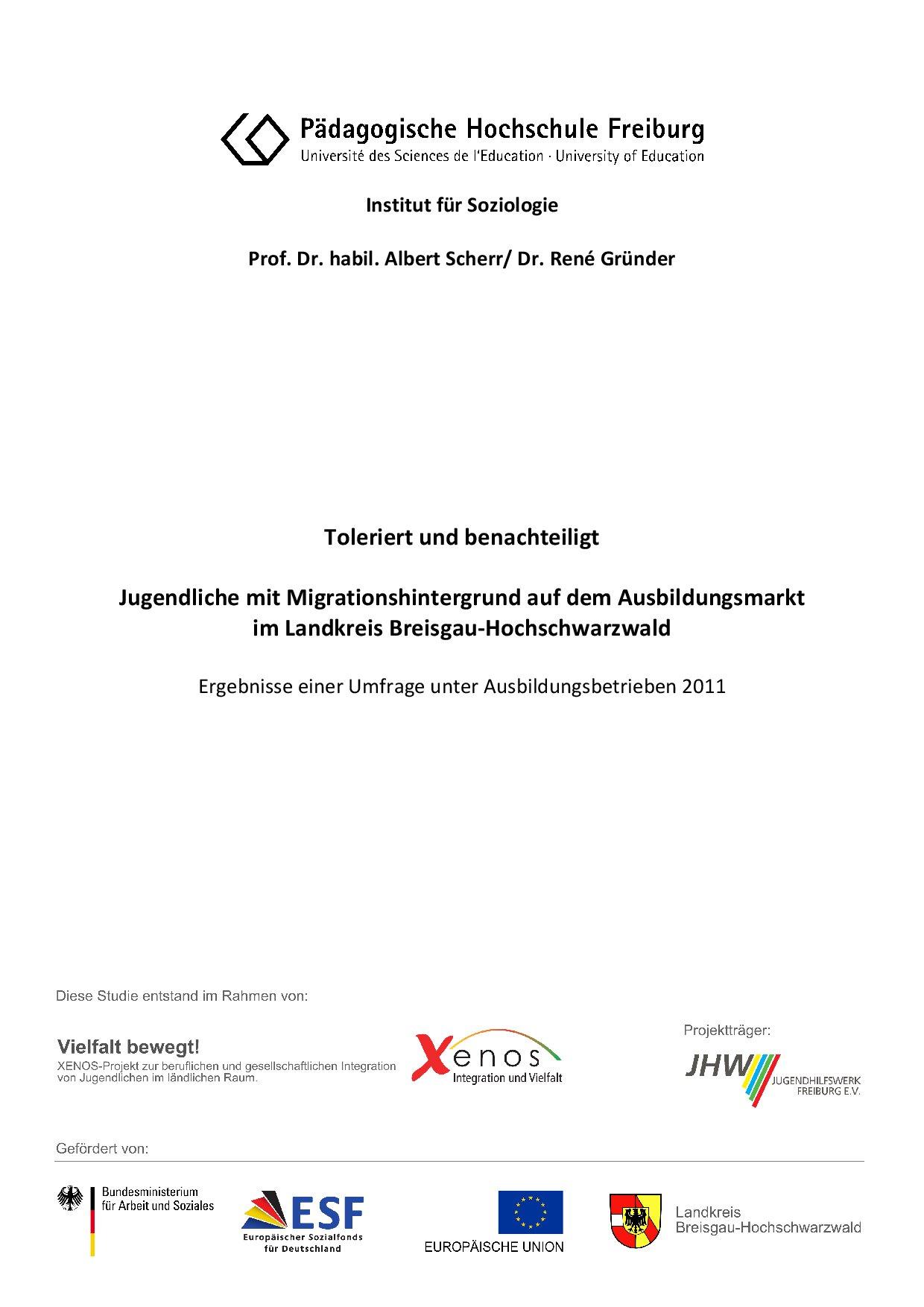 Cover von Toleriert und benachteiligt. Jugendliche mit Migrationshintergrund auf dem Ausbildungsmarkt im Landkreis Breisgau-Hochschwarzwald