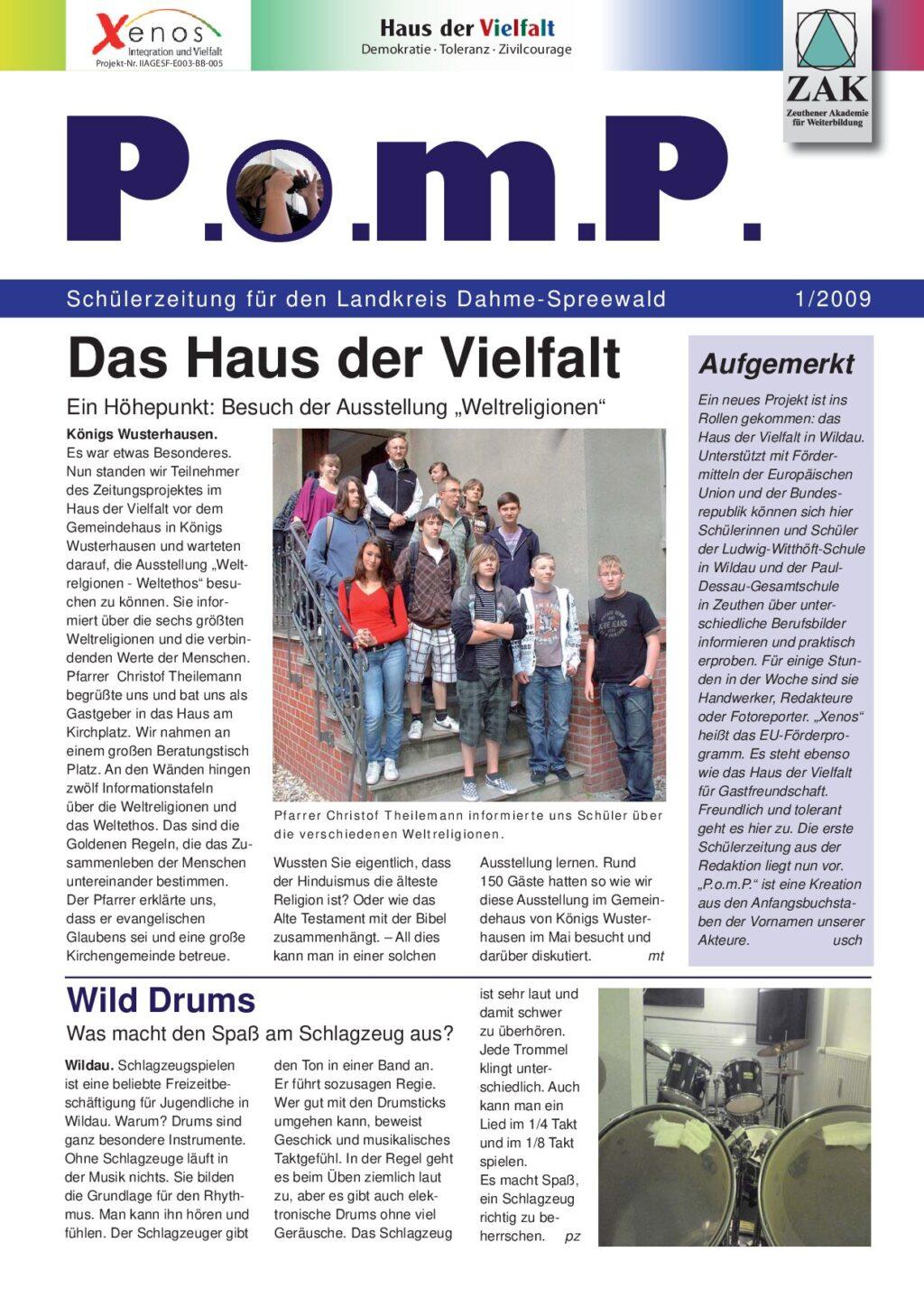 Cover von P.o.m.P. Schülerzeitung für den Landkreis Dahme-Spreewald 1/2009