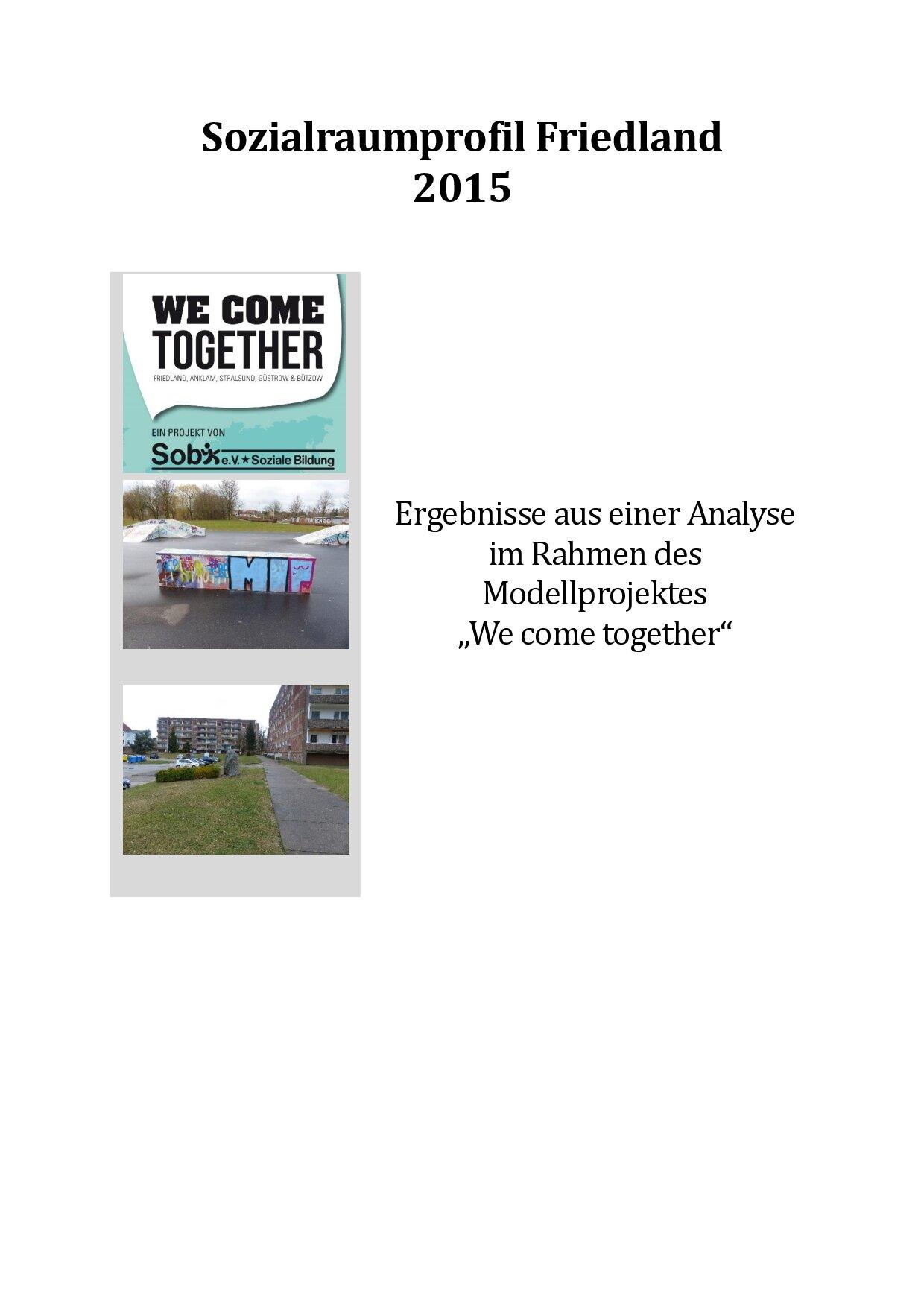 Cover von Sozialraumprofil Friedland 2015. Ergebnisse aus einer Analyse im Rahmen des Modellprojektes "We come together"