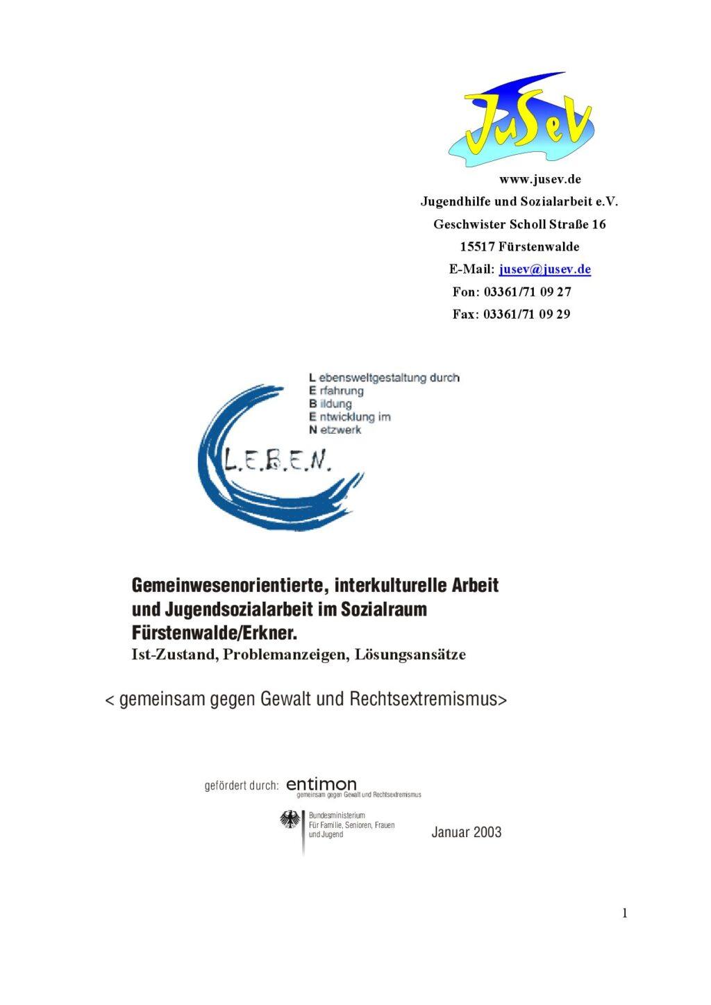 Cover von Gemeinwesenorientierte, interkulturelle Arbeit und Jugendsozialarbeit im Sozialraum Fürstenwalde/Erkner. Ist-Zustand, Problemanzeigen, Lösungsansätze