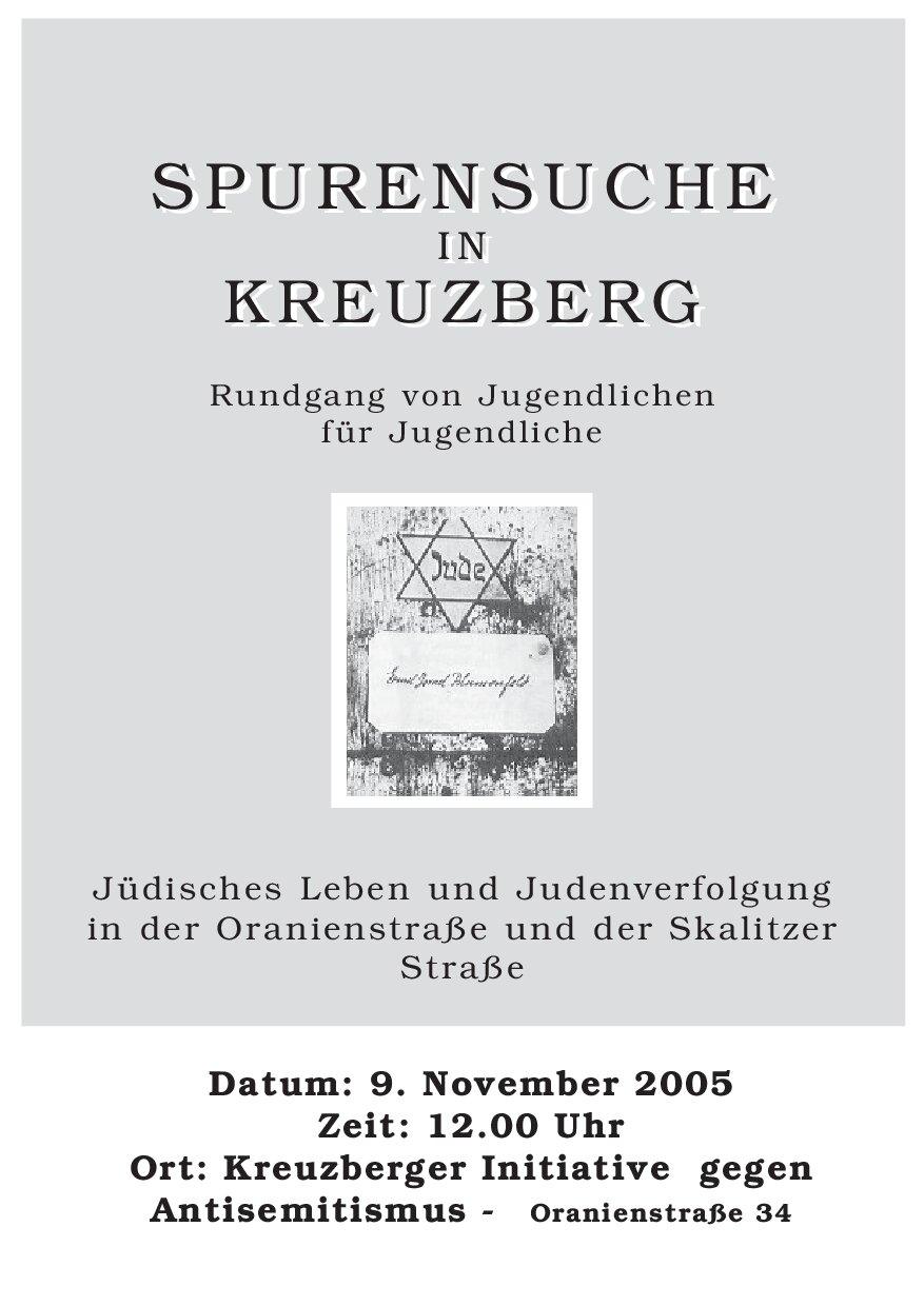 Cover von Spurensuche in Kreuzberg. Rundgang von Jugendlichen für Jugendliche. Jüdisches Leben und Judenverfolgung in der Oranienstraße und der Skalitzerstraße