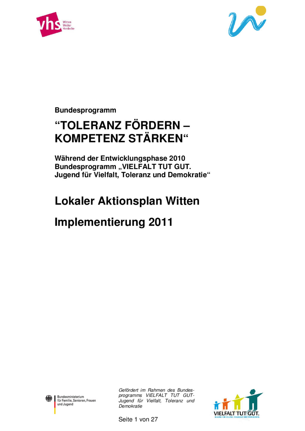 Cover von Lokaler Aktionsplan Witten. Implementierung 2011