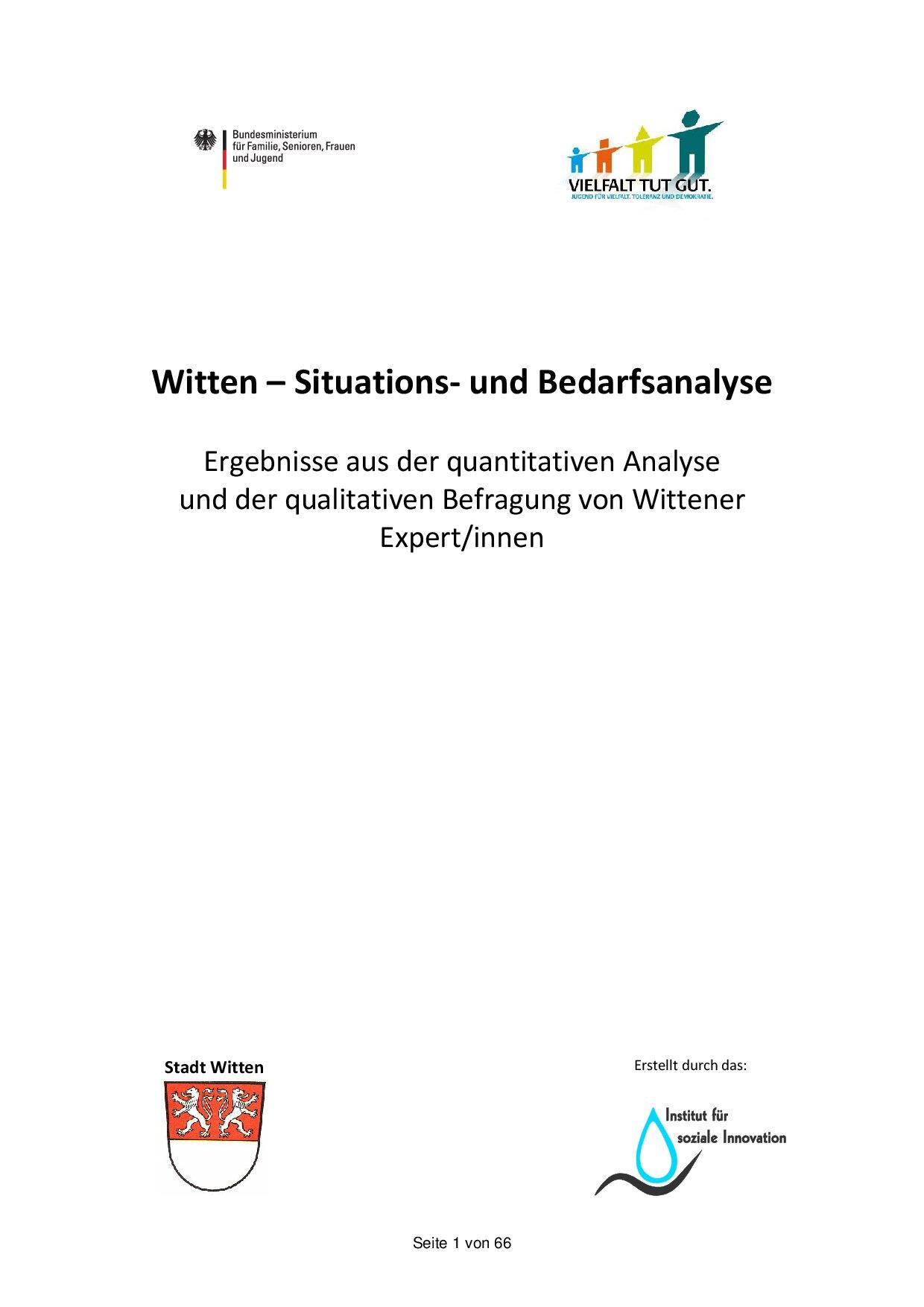 Cover von Witten – Situations- und Bedarfsanalyse. Ergebnisse aus der quantitativen Analyse und der qualitativen Befragung von Wittener Expert/innen