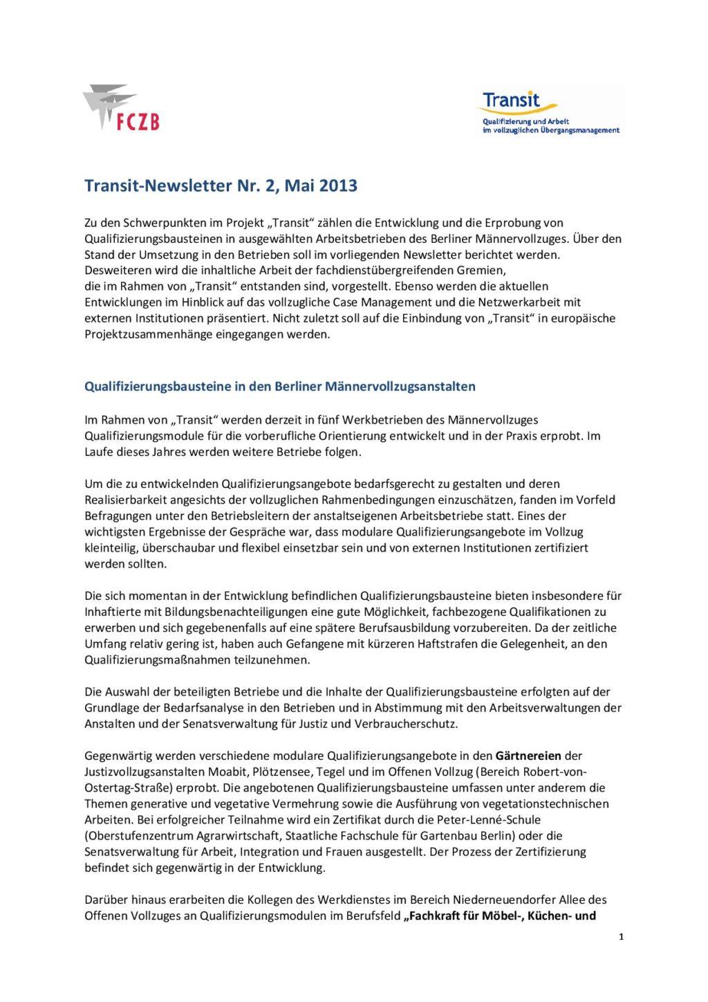 Cover von Transit – Newsletter Nr. 2, Mai 2013