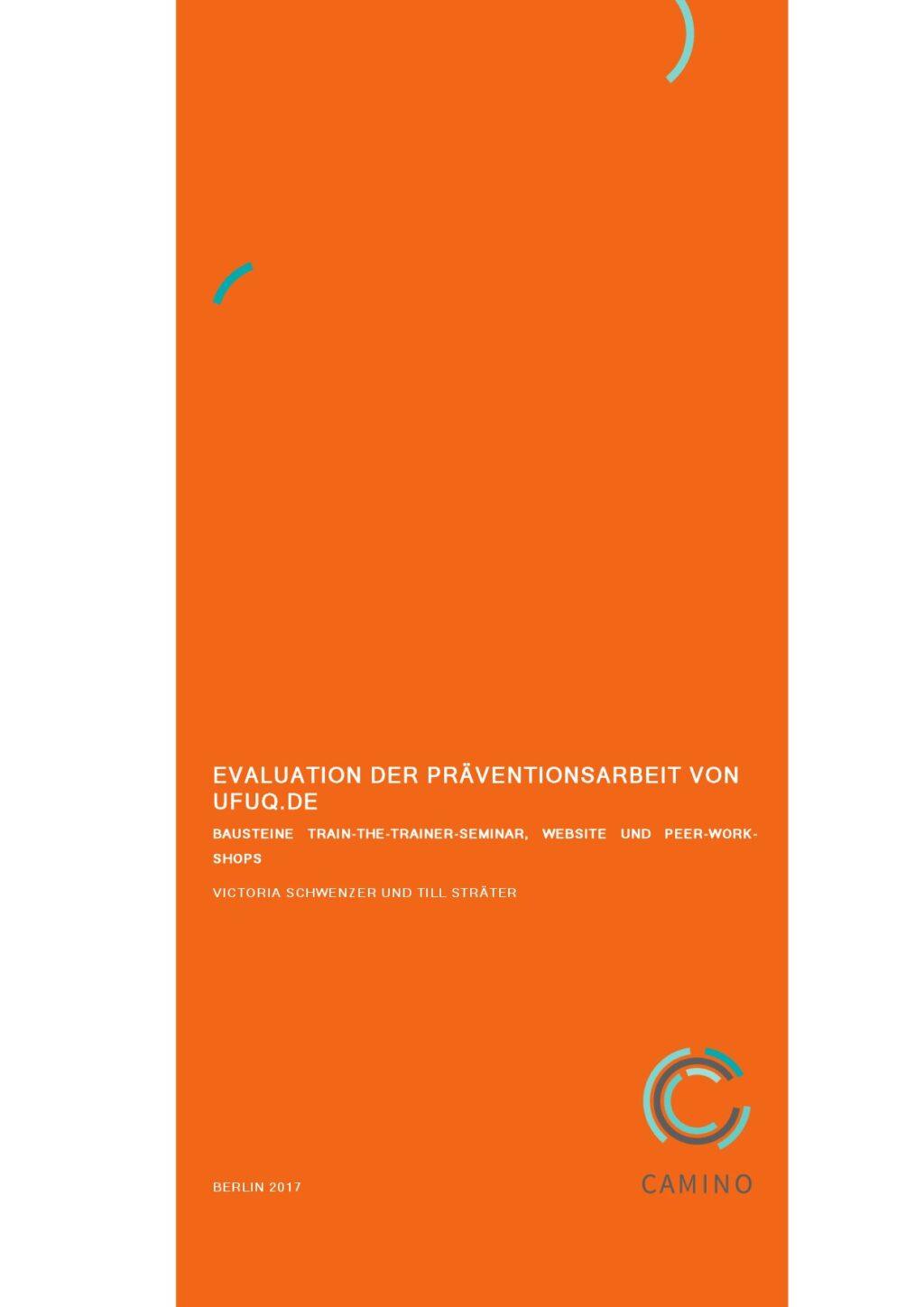 Cover von Evaluation der Präventionsarbeit von ufuq.de. Bausteine, Train-the-Trainer-Seminar, Website und Peer-Workshops