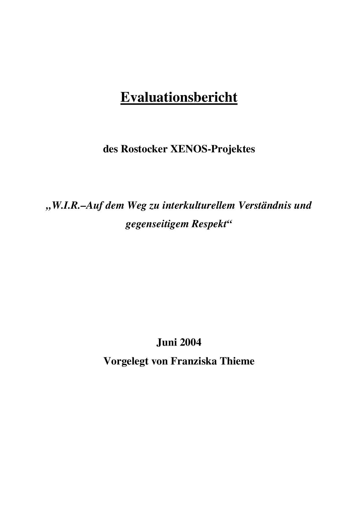 Cover von Evaluationsbericht des Rostocker XENOS-Projektes "W.I.R. – Auf dem Weg zu interkulturellem Verständnis und gegenseitigem Respekt"