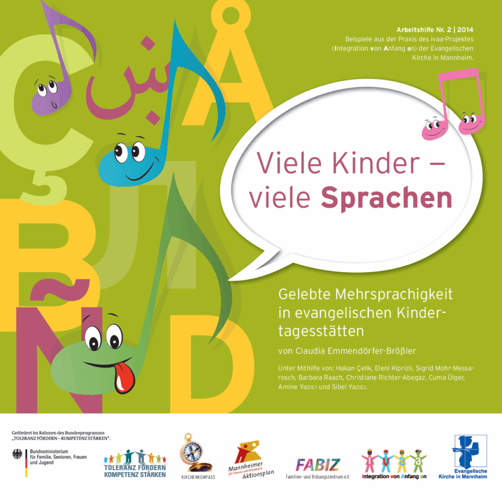 Cover von Viele Kinder – viele Sprachen. Gelebte Mehrsprachigkeit in evangelischen Kindertagesstätten. Arbeitshilfe Nr. 2/2014. Beispiele aus der Praxis des ivaa-Projektes (Integration von Anfang an) der Evangelischen Kirche in Mannheim