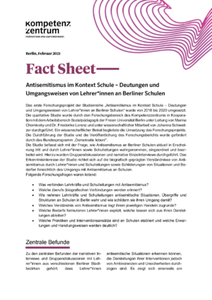 Cover von Fact Sheet – Antisemitismus im Kontext Schule – Deutungen und Umgangsweisen von Lehrer*innen an Berliner Schulen