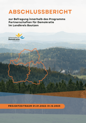 Cover von Abschlussbericht zur Befragung innerhalb des Programms Partnerschaft für Demokratie im Landkreis Bautzen. Projektzeitraum 01.01.2022 – 31.12.2023