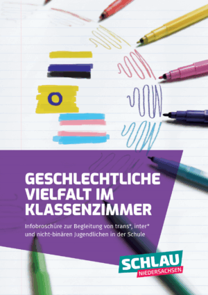 Cover von Geschlechtliche Vielfalt im Klassenzimmer. Infobroschüre zur Begleitung von trans*, inter* und nicht-binären Jugendlichen in der Schule