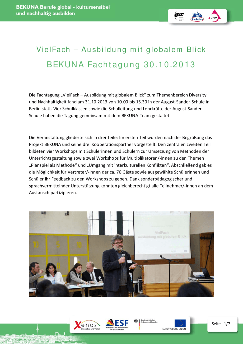 Cover von VielFach – Ausbildung mit globalem Blick. BEKUNA Fachtagung 30.10.2013