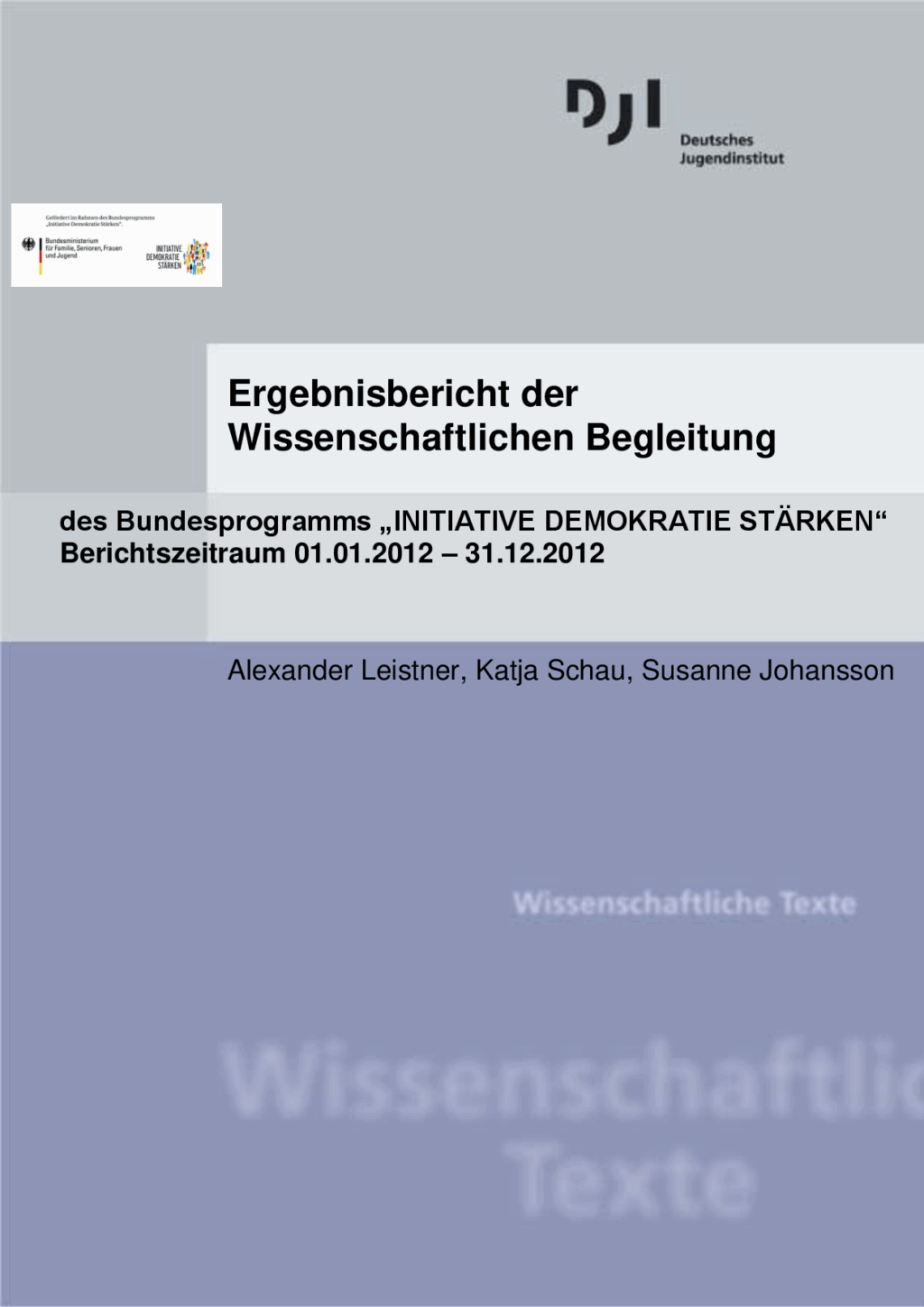 Cover von Ergebnisbericht der Wissenschaftlichen Begleitung des Bundesprogramms "Initiative Demokratie stärken". Berichtszeitraum 01.01.2012 -31.12.2012