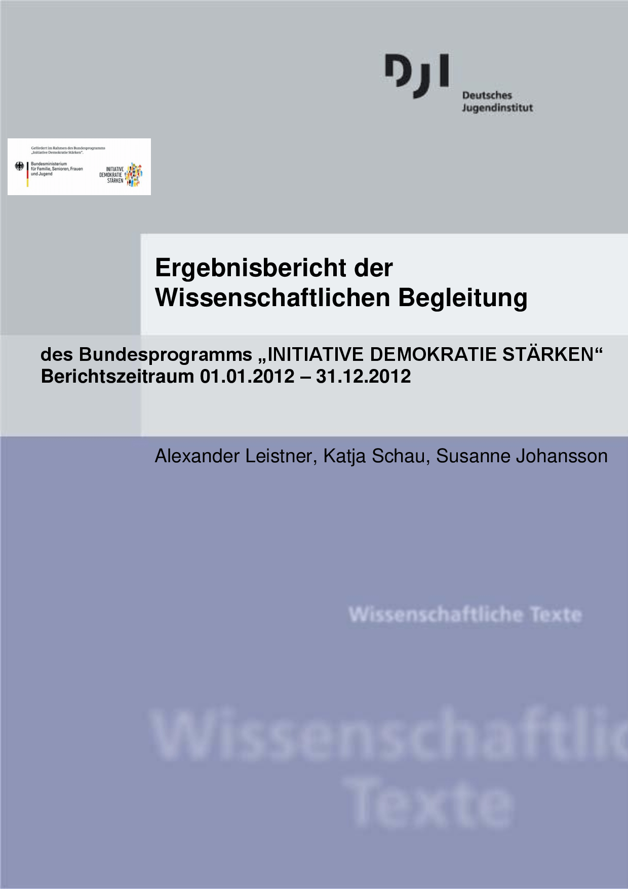 Cover von Ergebnisbericht der Wissenschaftlichen Begleitung des Bundesprogramms "Initiative Demokratie stärken". Berichtszeitraum 01.01.2012 -31.12.2012