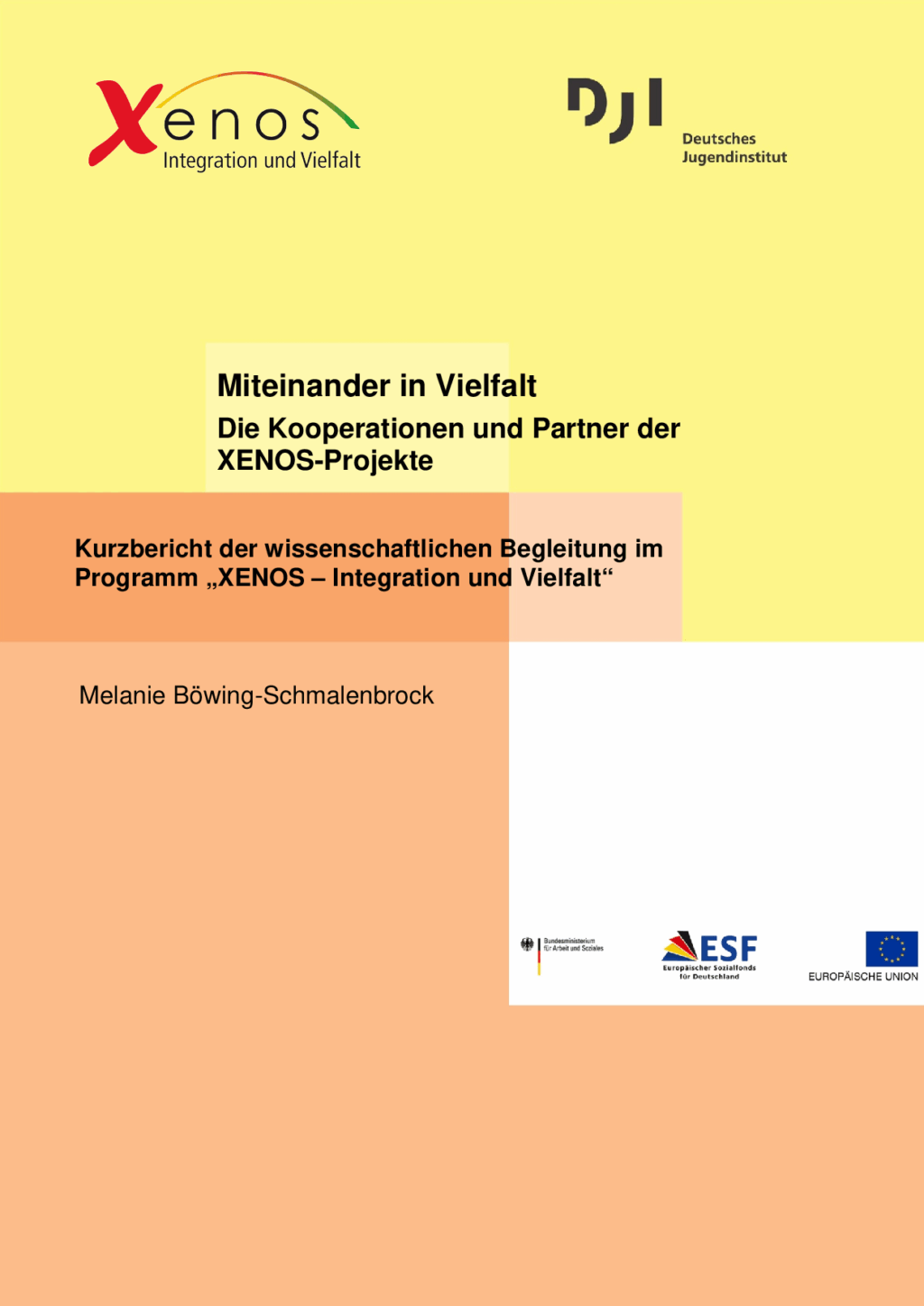 Cover von Miteinander in Vielfalt. Die Kooperationen und Partner der XENOS-Projekte. Kurzbericht der wissenschaftlichen Begleitung im Programm "XENOS – Integration und Vielfalt"