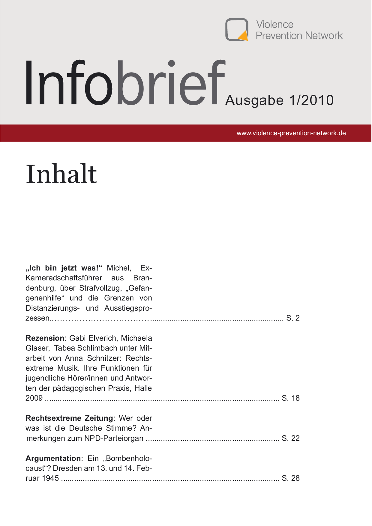 Cover von Infobrief Ausgabe 1/2010