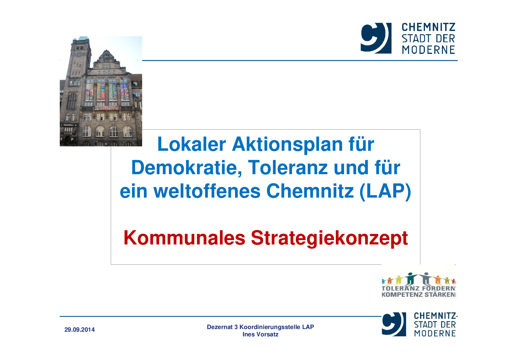 Cover von Lokaler Aktionsplan für Demokratie, Toleranz und für ein weltoffenes Chemnitz (LAP). Kommunales Strategiekonzept
