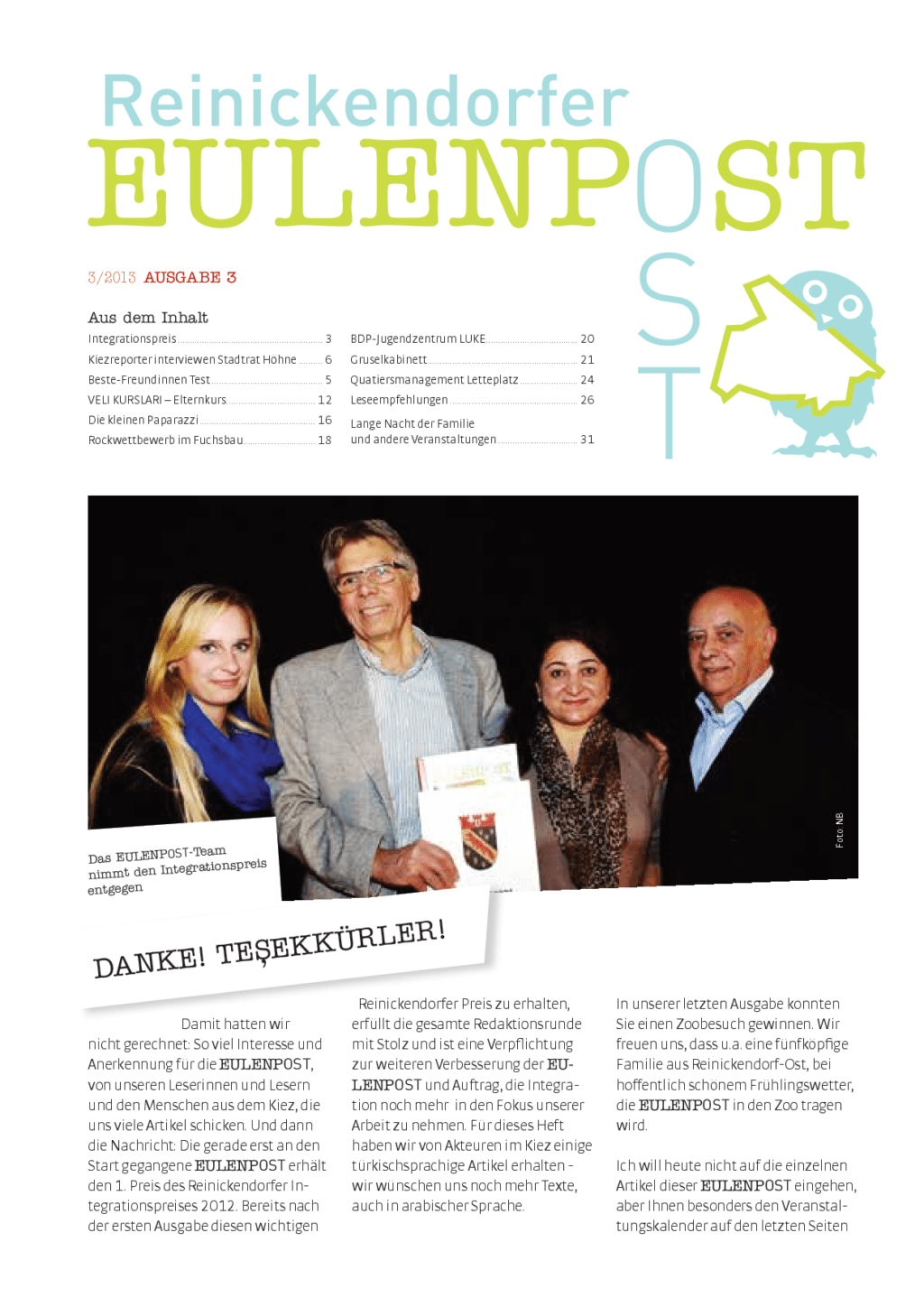 Cover von Reinickendorfer Eulenpost 3/2013. Ausgabe 3