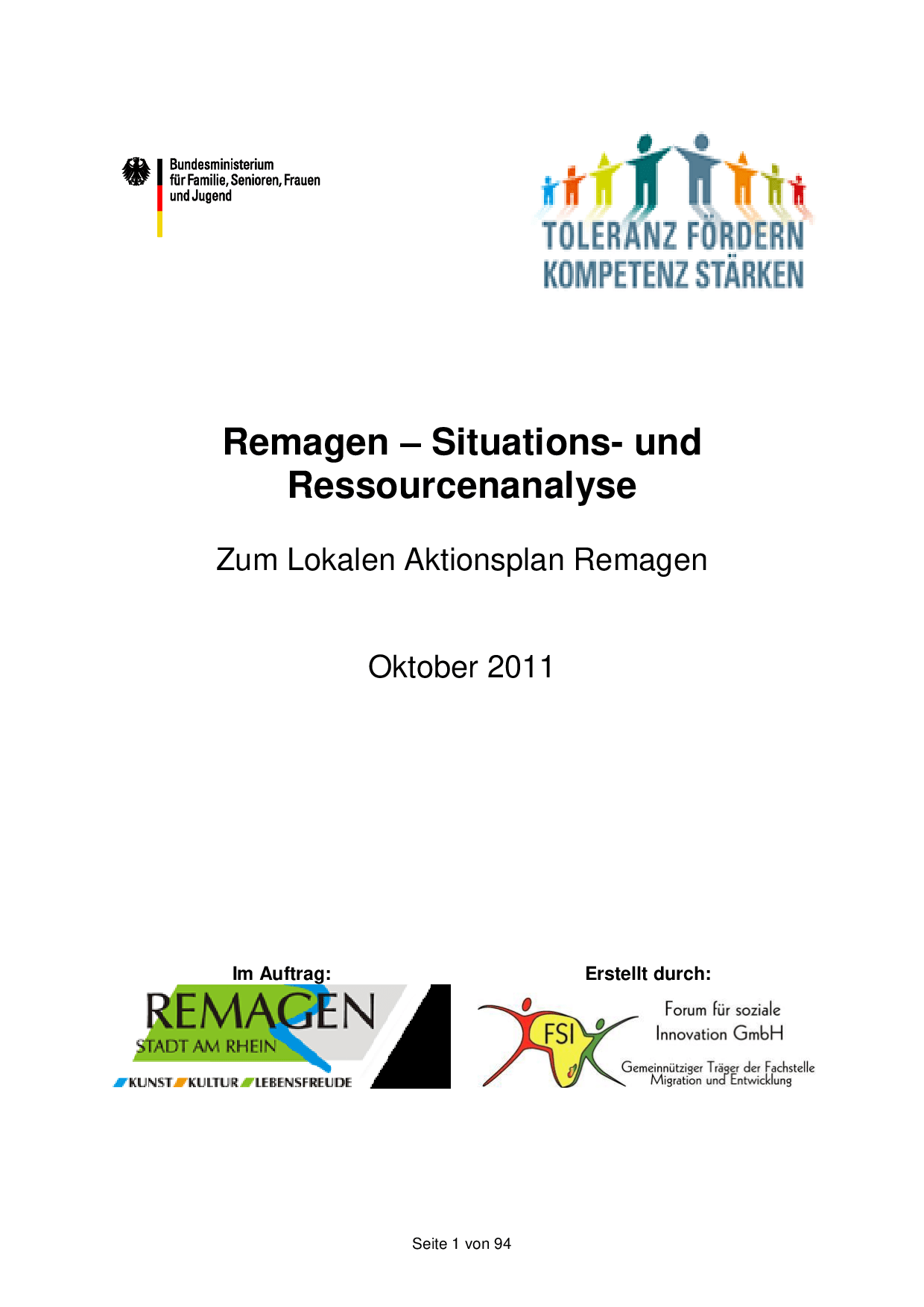 Cover von Remagen – Situations- und Ressourcenanalyse zum Lokalen Aktionsplan Remagen