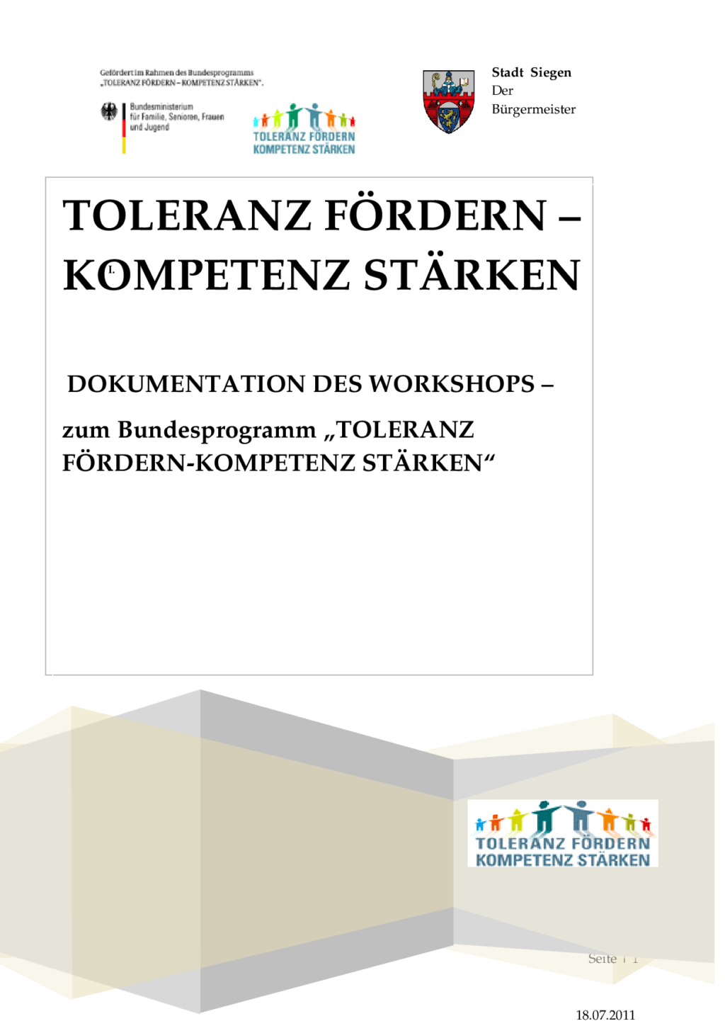Cover von TOLERANZ FÖRDERN – KOMPETENZ STÄRKEN. Dokumentation des Workshops – zum Bundesprogramm "TOLERANZ FÖRDERN – KOMPETENZ STÄRKEN"