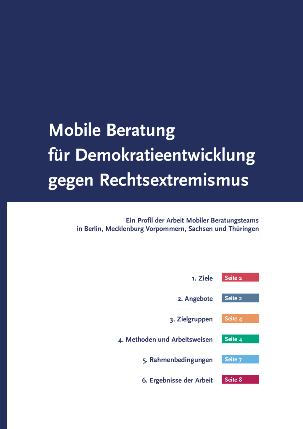 Cover von Mobile Beratung für Demokratieentwicklung gegen Rechtsextremismus. Ein Profil der Arbeit Mobiler Beratungsteams in Berlin, Mecklenburg Vorpommern, Sachsen und Thüringen