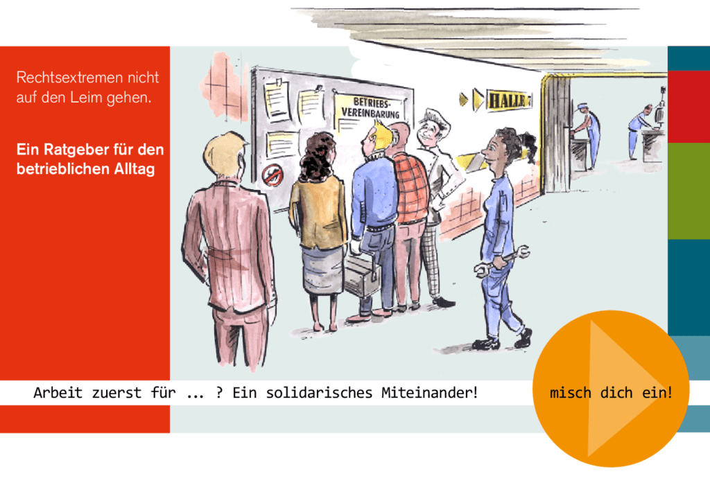 Cover von Arbeit zuerst für …? Ein solidarisches Miteinander! Rechtsextremen nicht auf den Leim gehen. Ein Ratgeber für den betrieblichen Alltag