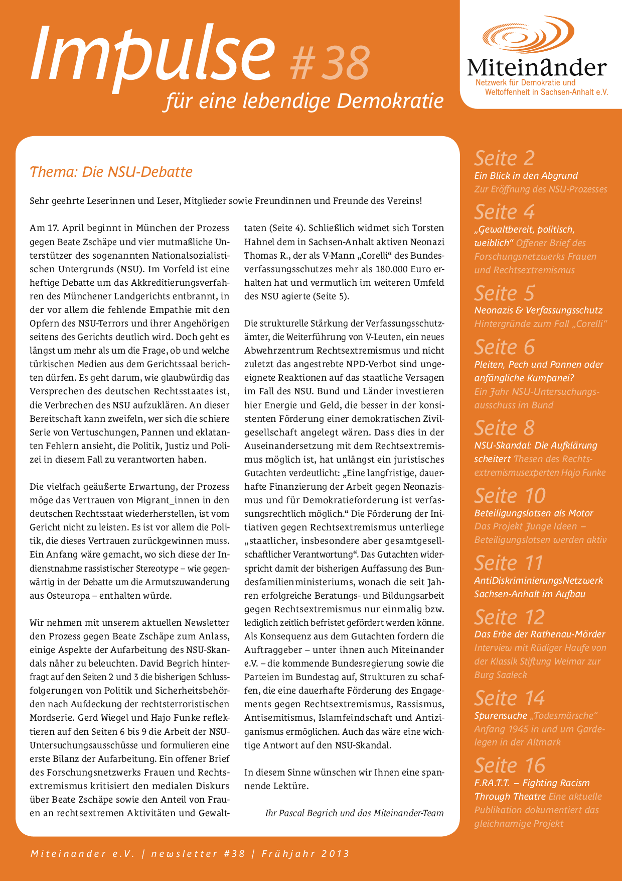 Cover von Impulse für eine lebendige Demokratie # 38. Thema: Die NSU-Debatte.