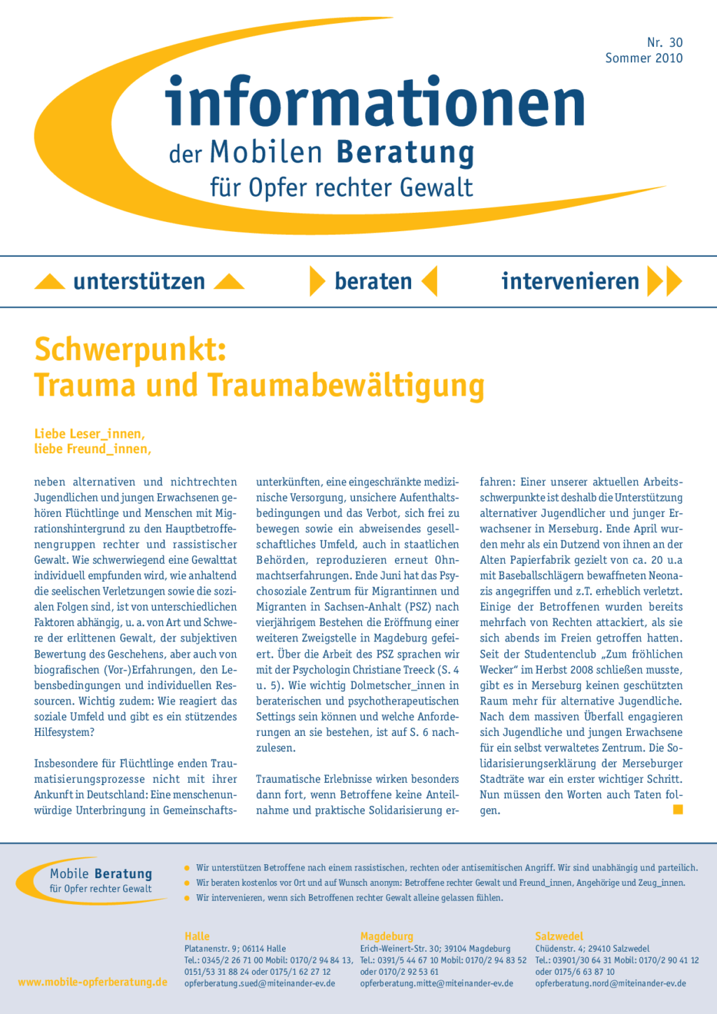 Cover von Informationen der Mobilen Beratung für Opfer rechter Gewalt Nr. 30