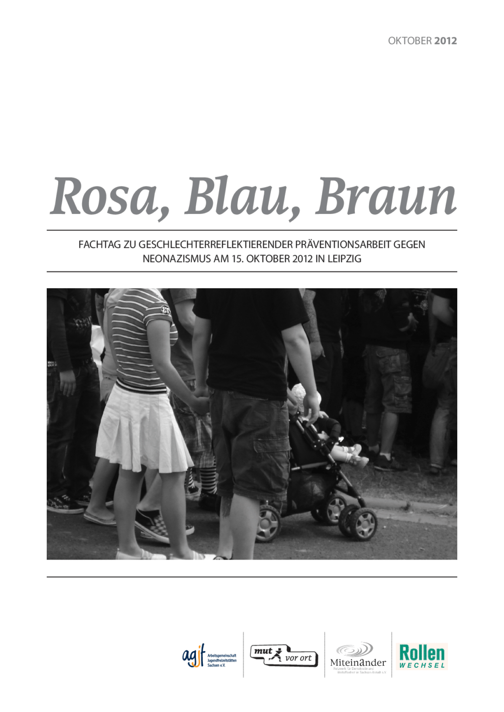 Cover von Rosa, Blau, Braun. Fachtag zu geschlechterreflektierter Präventionsarbeit gegen Neonazismus am 15. Oktober 2012 in Leipzig